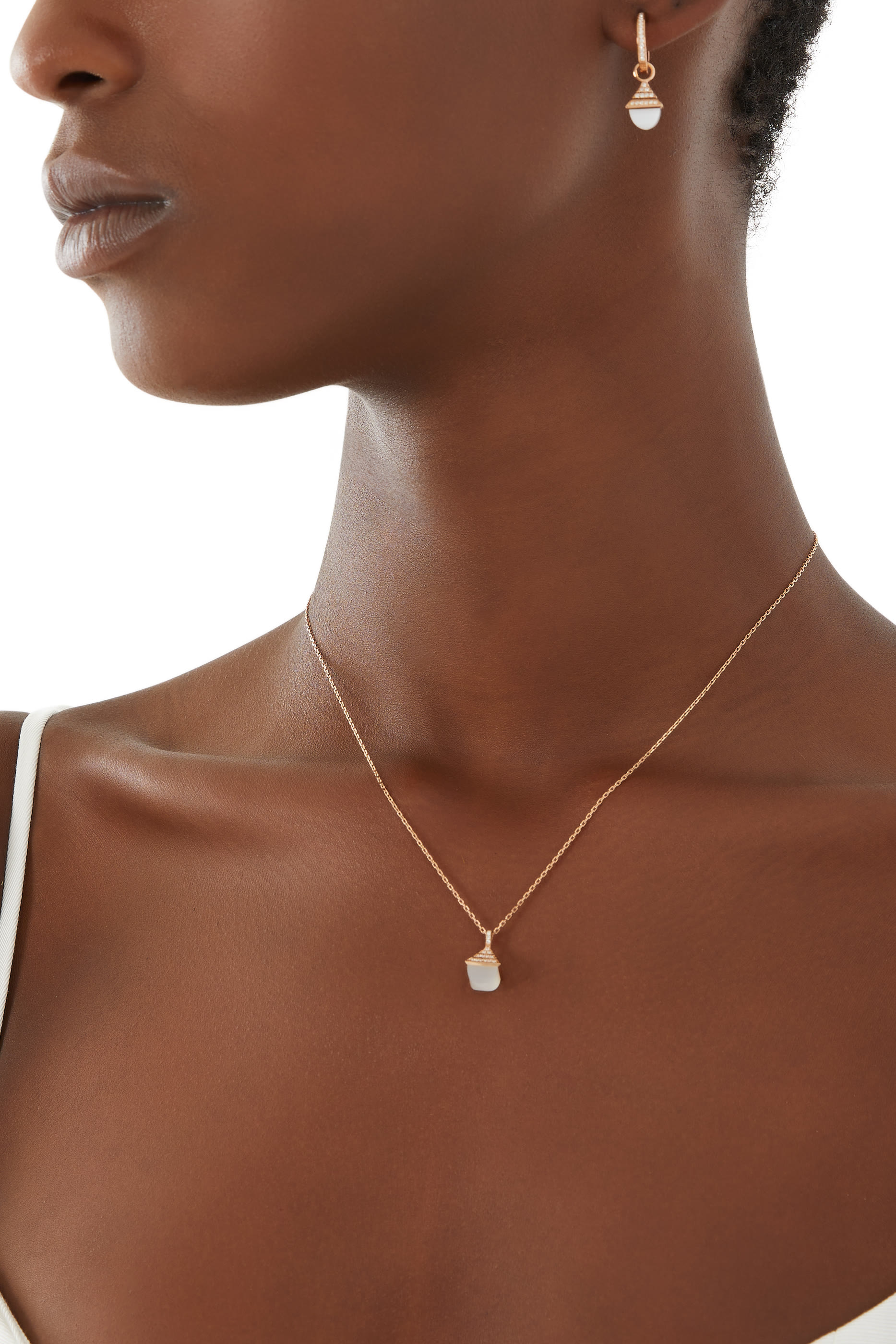 Cleo Mini Rev Drop Earrings, 18k Rose Gold with White Agate & Diamonds