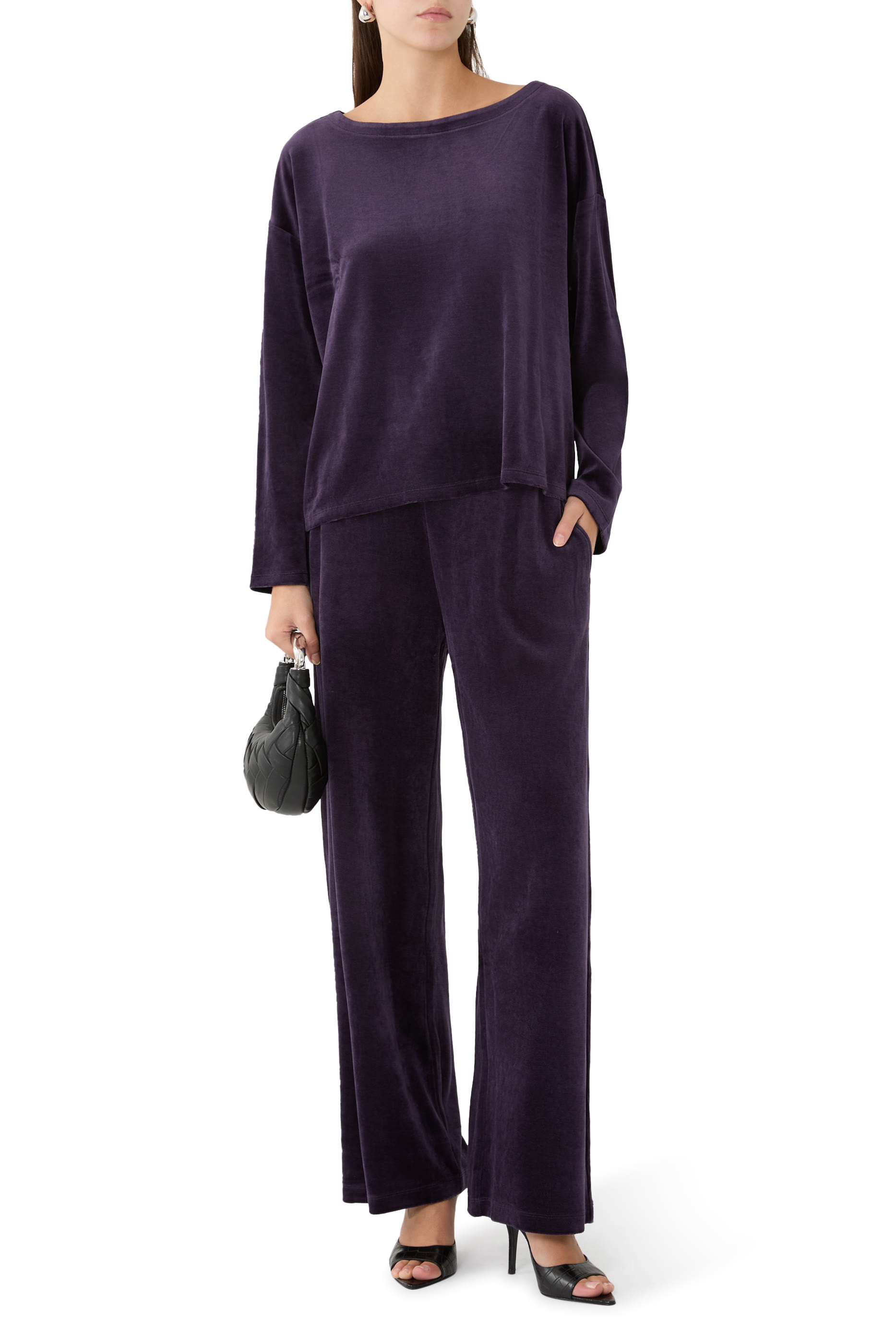 Cozy Velour Knit Wide-Leg Pants