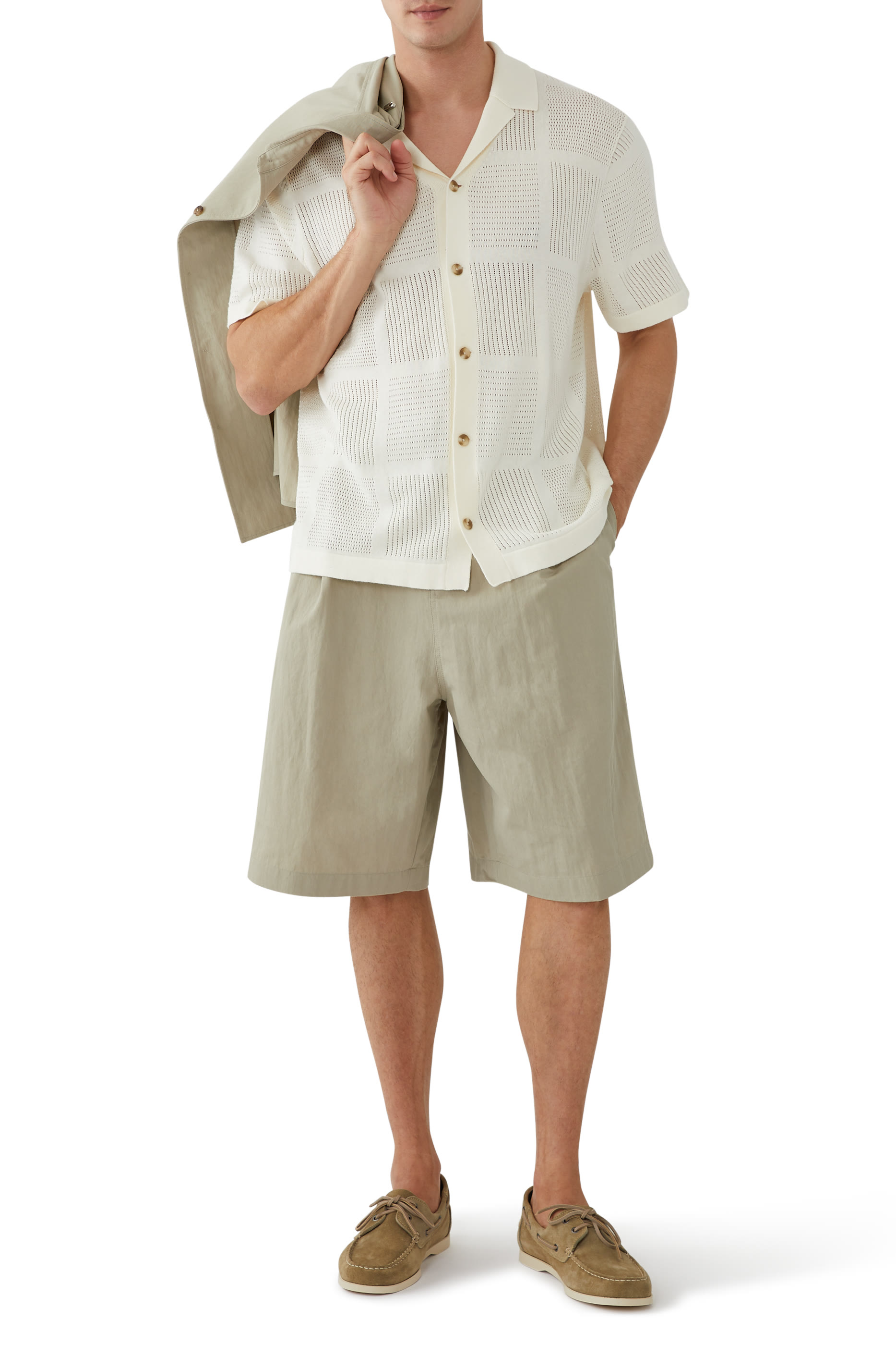 Patchwork Pointelle Short Sleeves Shirt