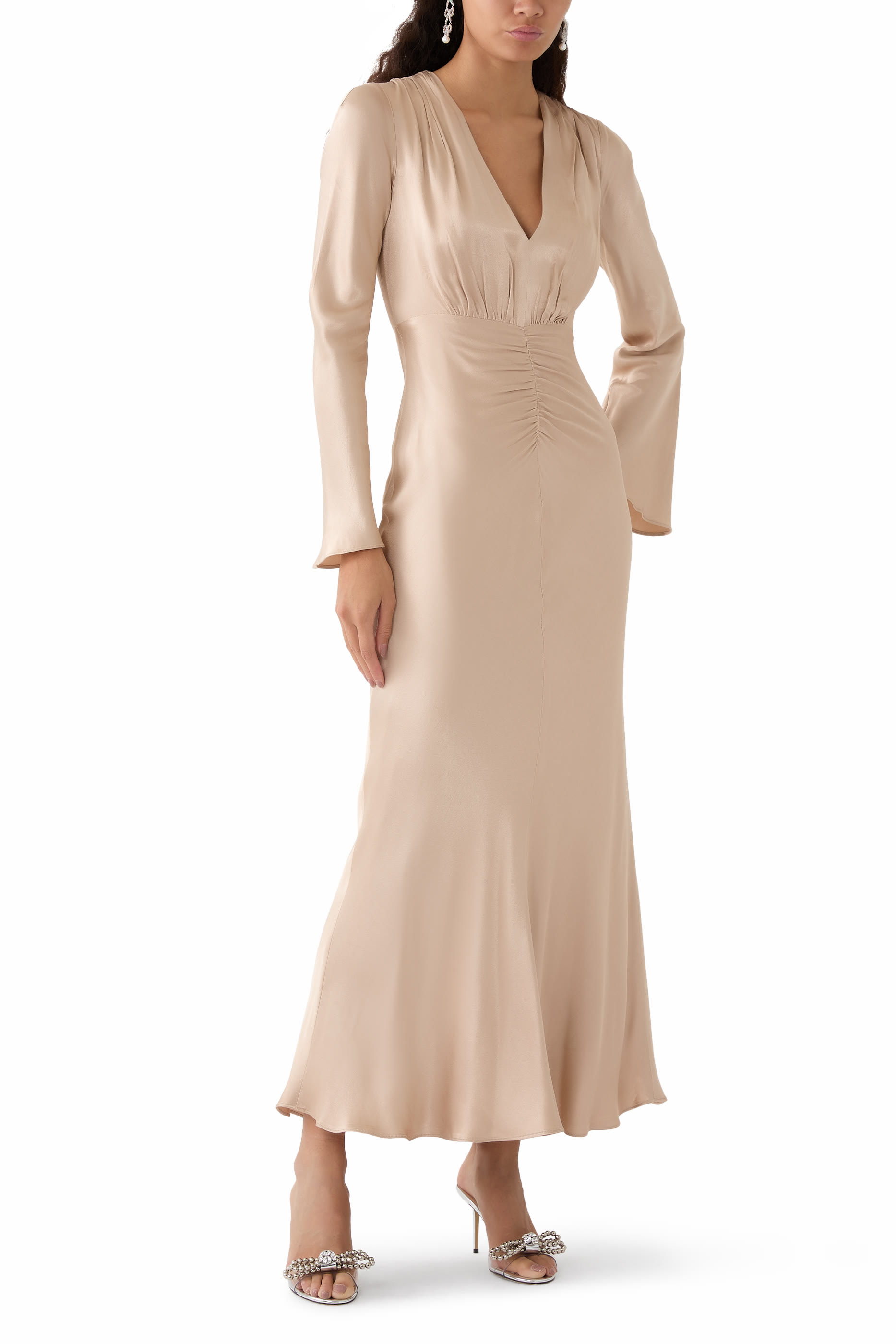 La Lune Plunged Long Sleeve Maxi Dress