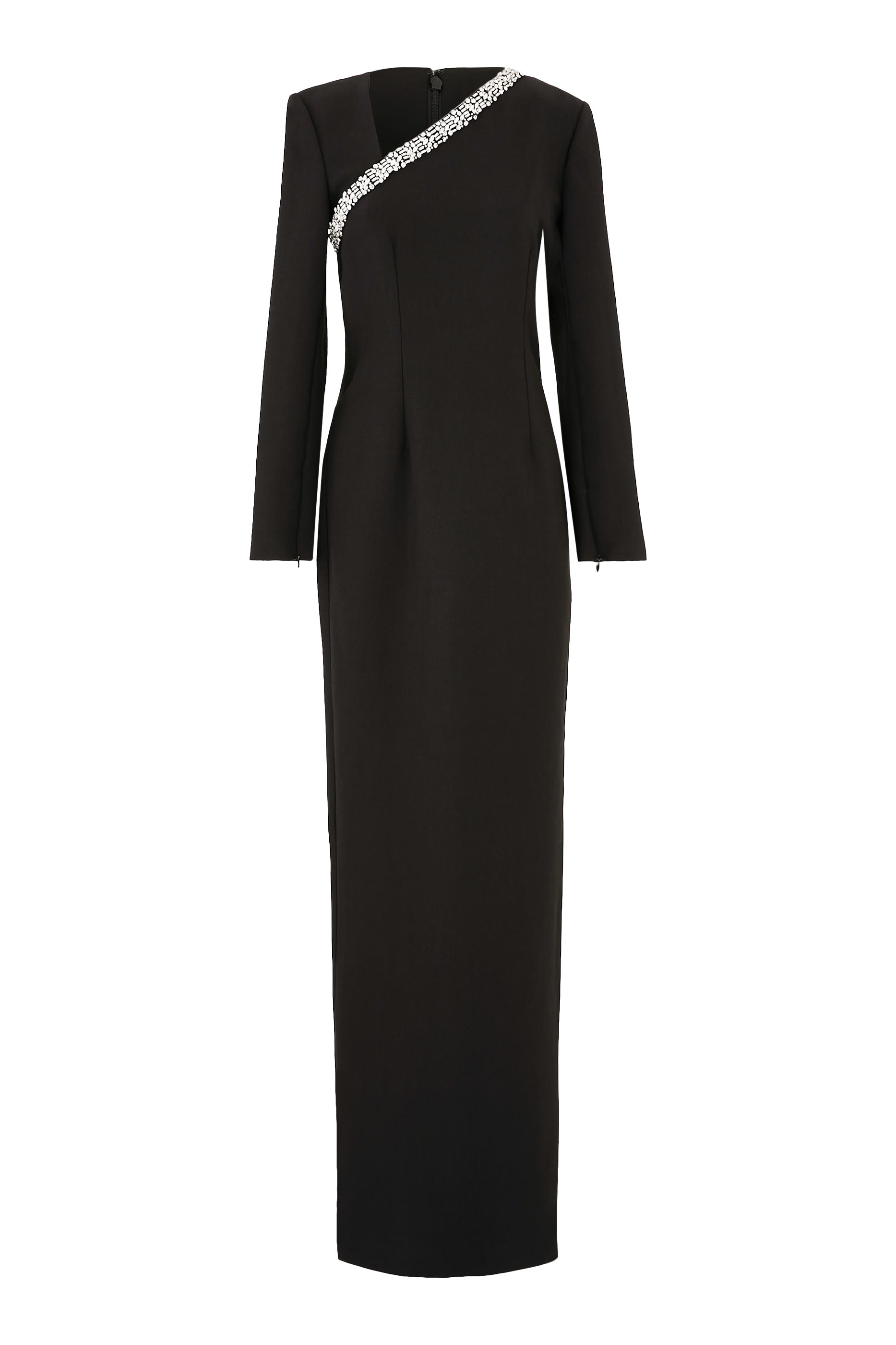 Embellished Asymmetric Crepe Gown