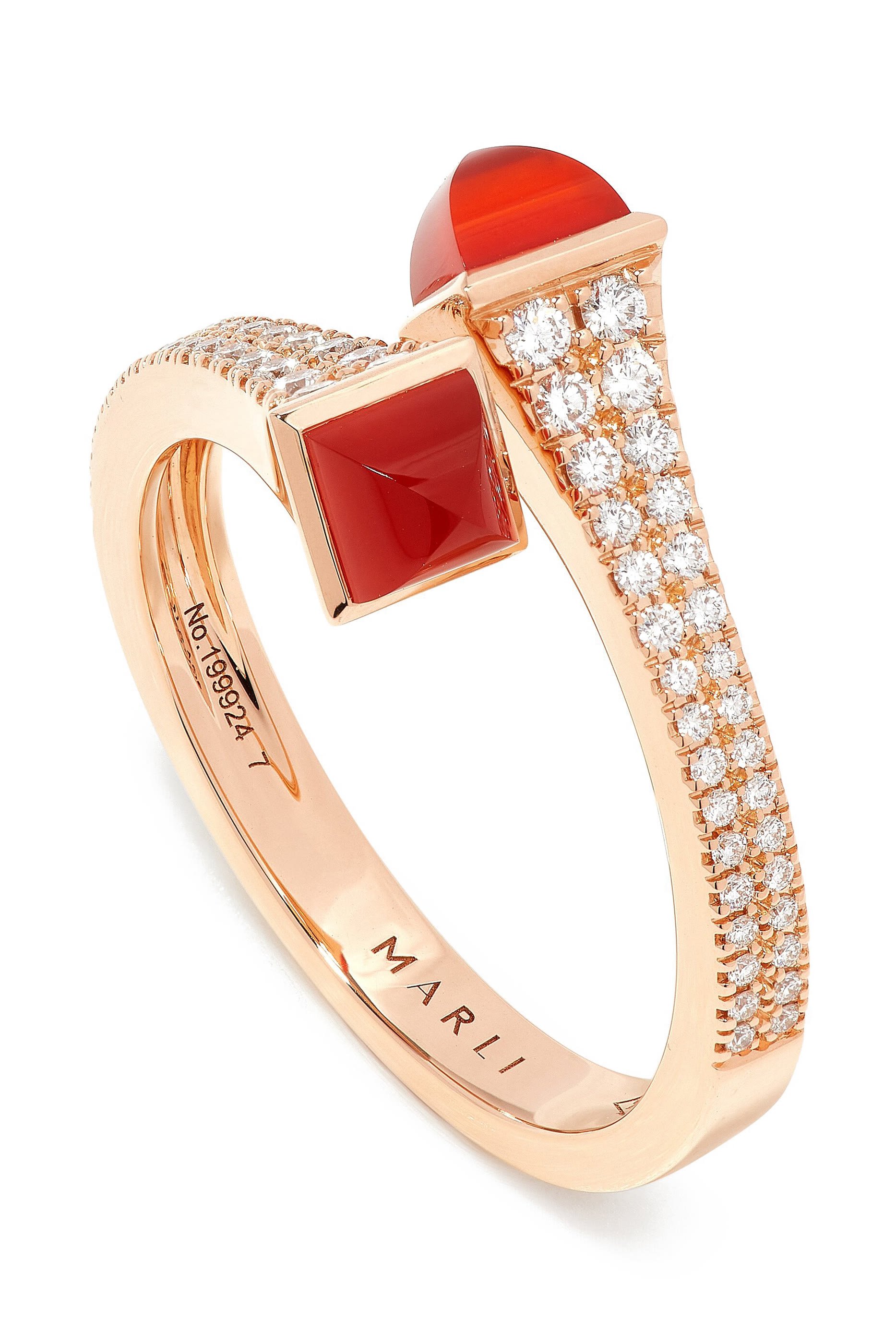 Cleo Slim Ring, 18k Rose Gold with Red Agate & Diamonds
