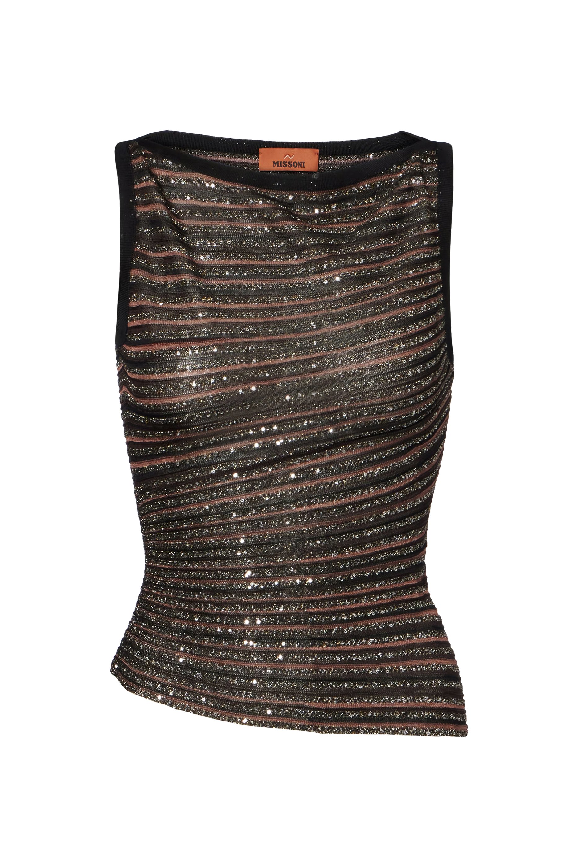 Partialized Sequinned Knit Sleeveless Asymmetric Top