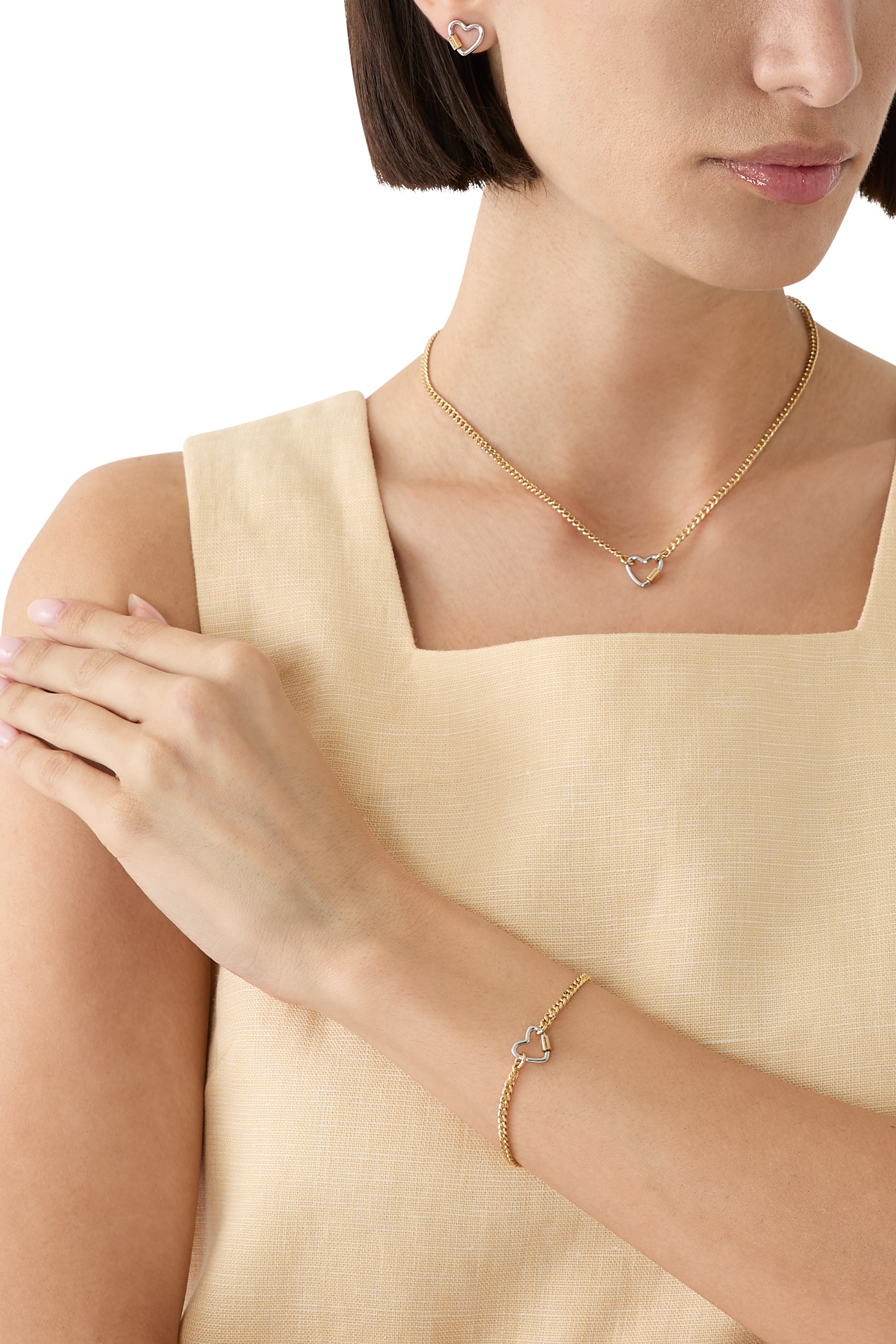 Signature Carabiner Heart Link Bracelet, Brass