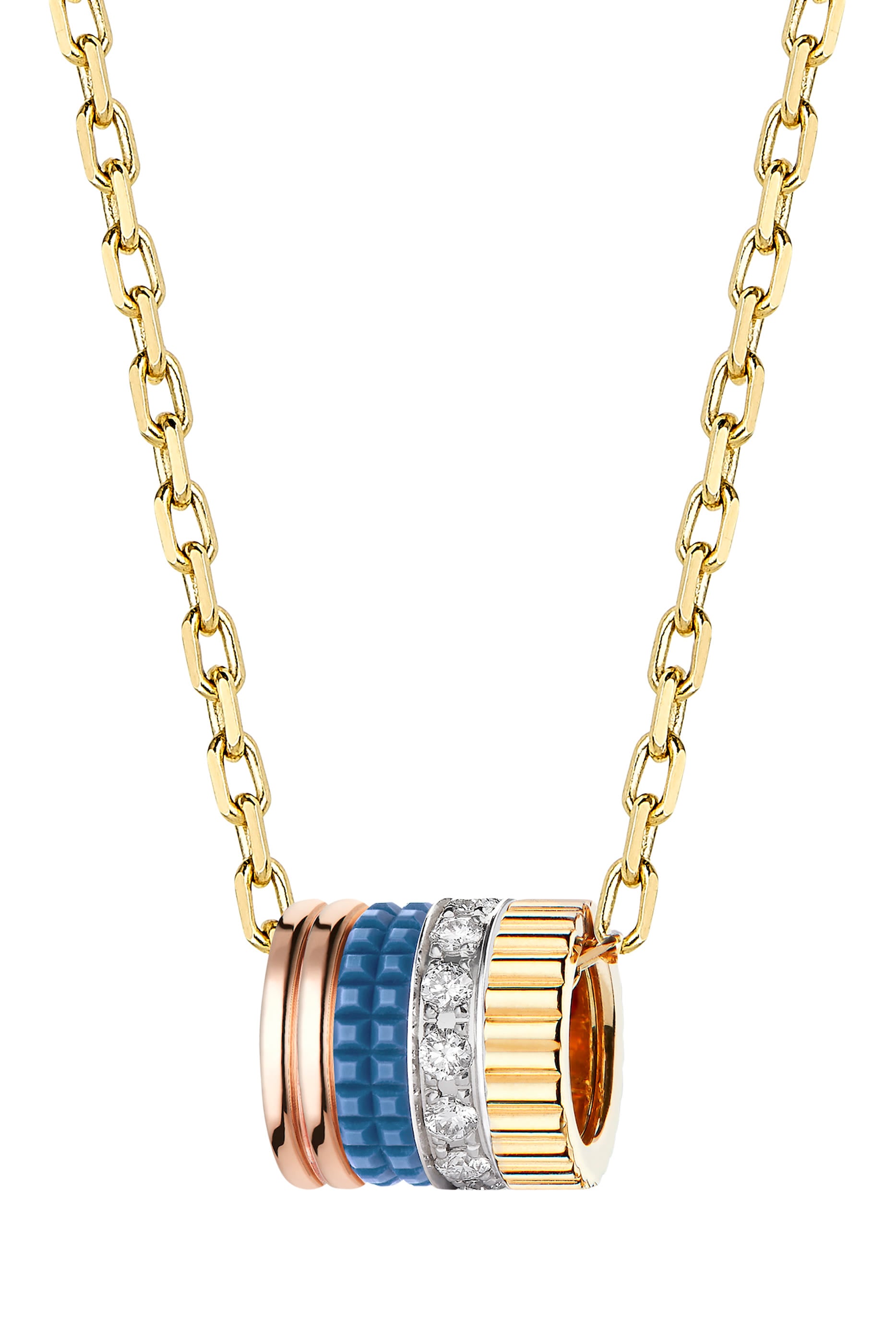 Quatre Blue Edition Pendant, S Motif; 18K Yellow Gold, White Gold , Pink Gold  with Diamonds & Ceramic 