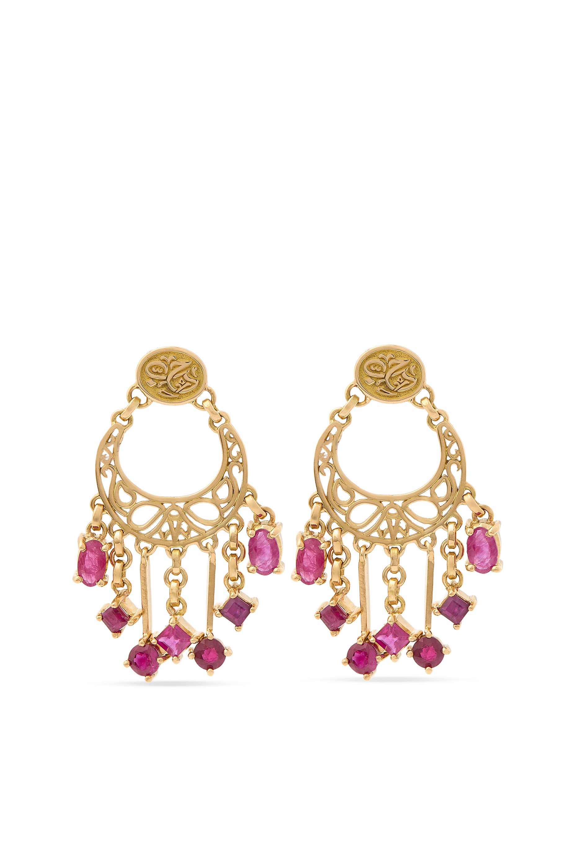 Falahy Stone Earrings, 18k Yellow Gold & Ruby