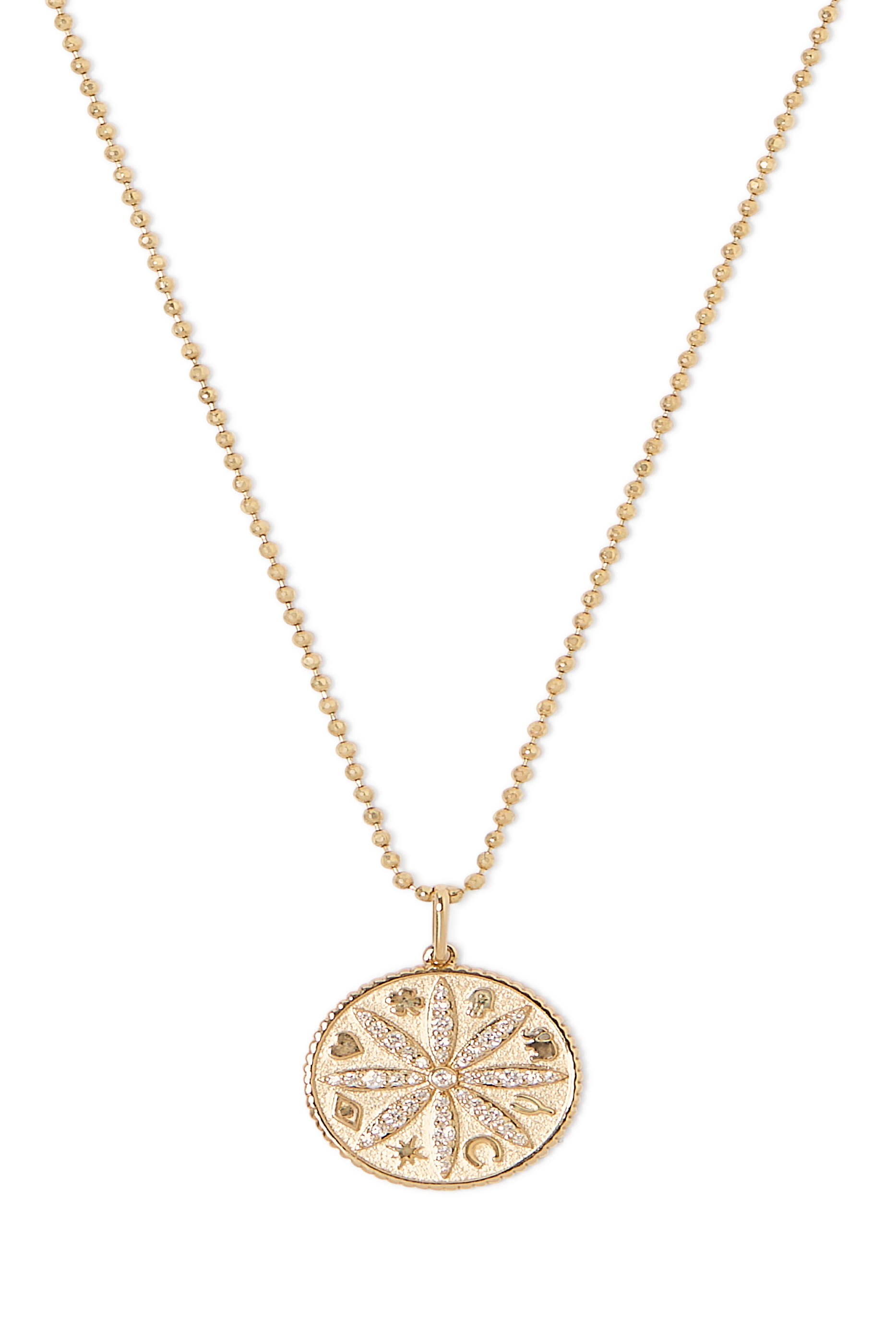 Sand Dollar Coin Charm Necklace, 14k Yellow Gold &  Diamonds