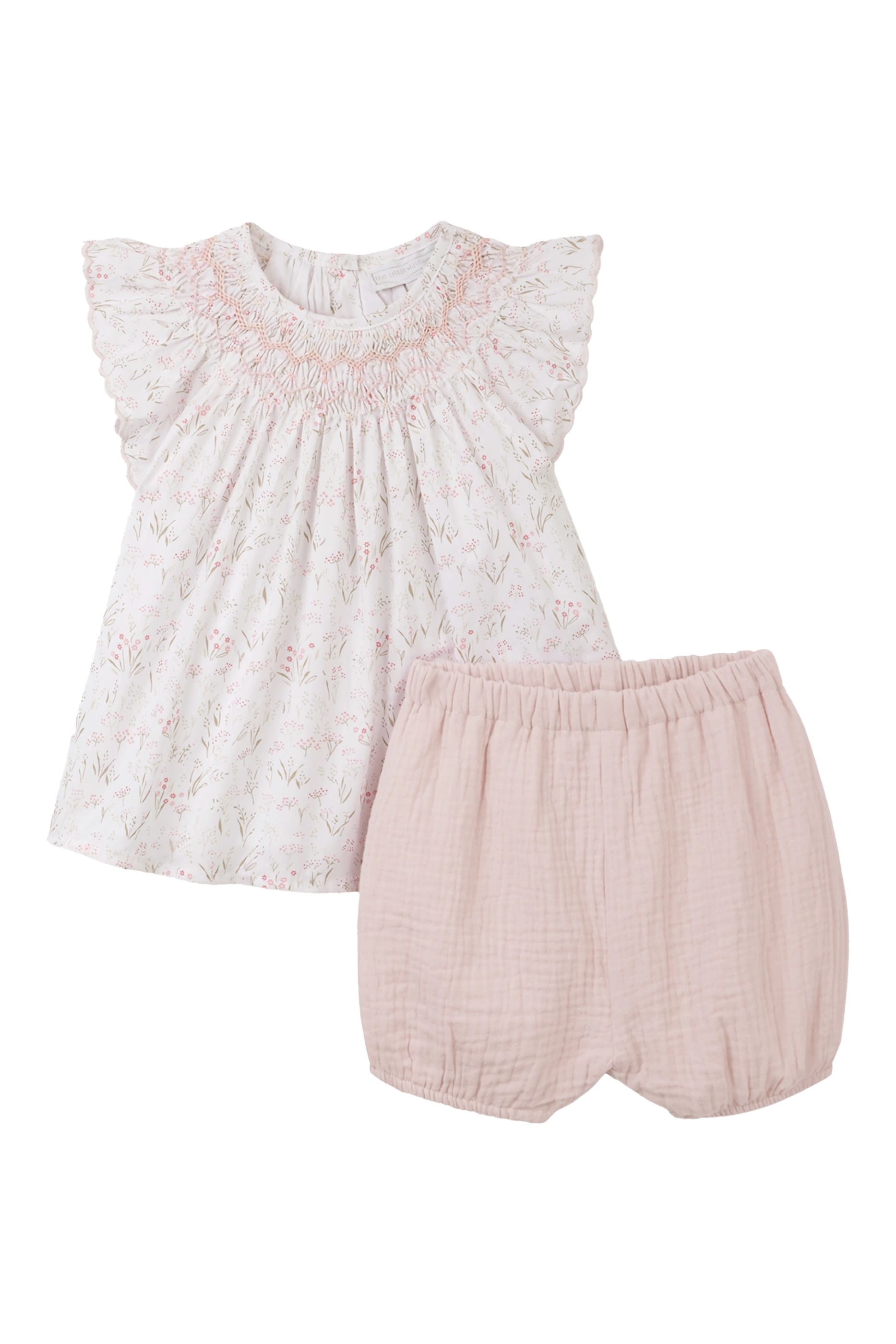 Kids Celine Floral Organic Cotton Hand Smocked Blouse & Shorts Set