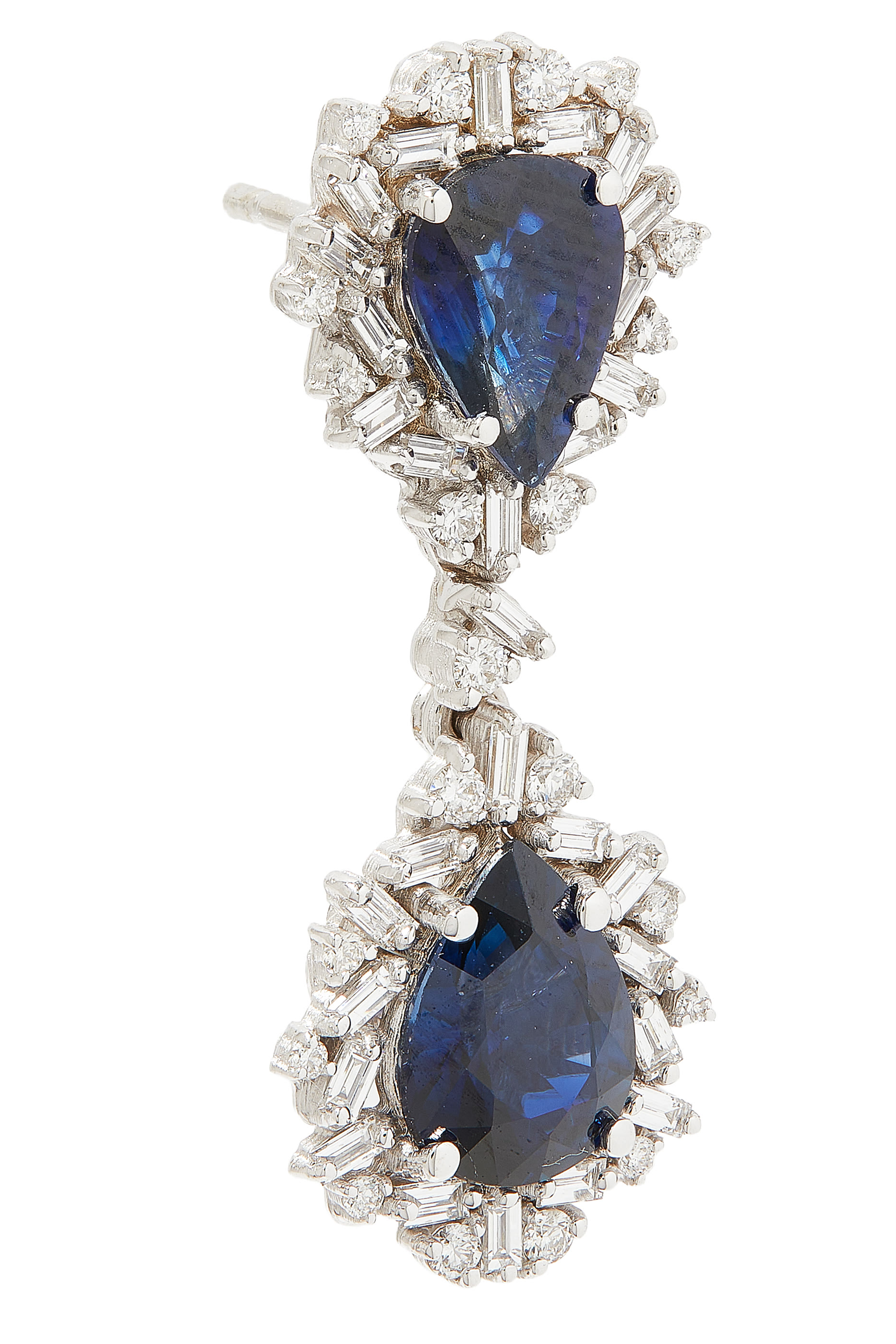 Baguette Drop Earrings, 18k White Gold with Sapphire and Diamonds