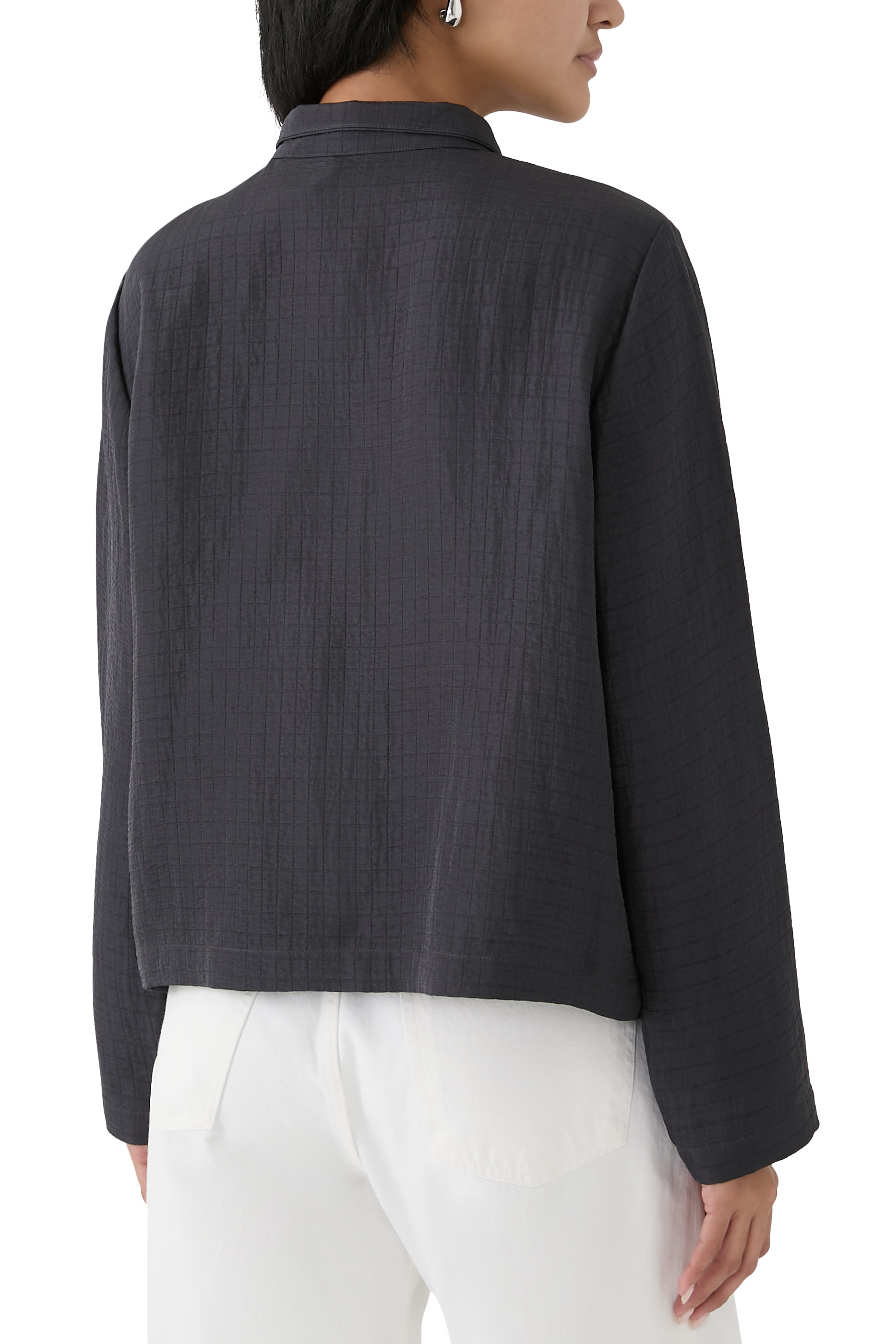 Silk Linen Box Stand Collar Jacket