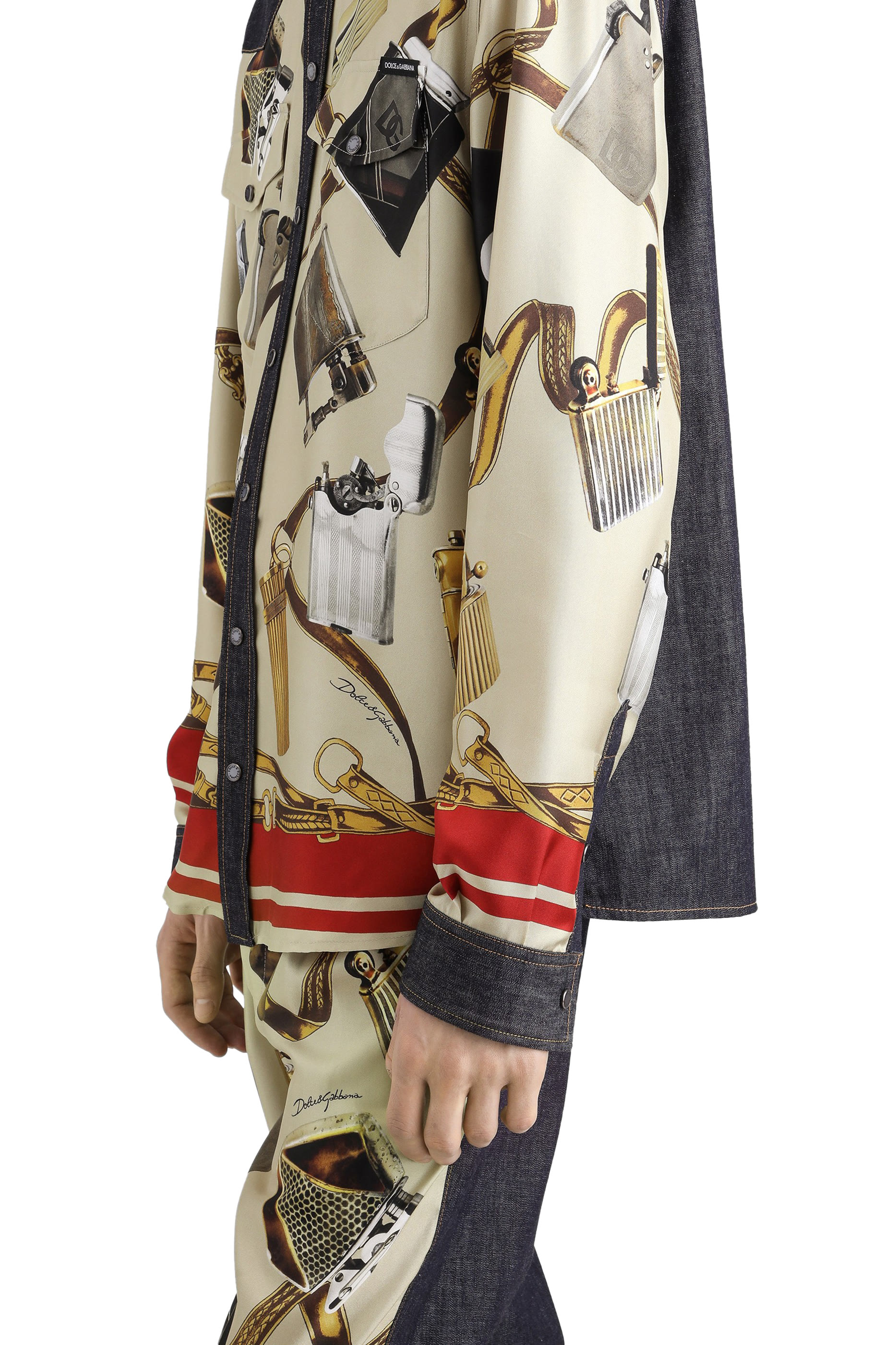 Lighter Print Silk & Denim Shirt