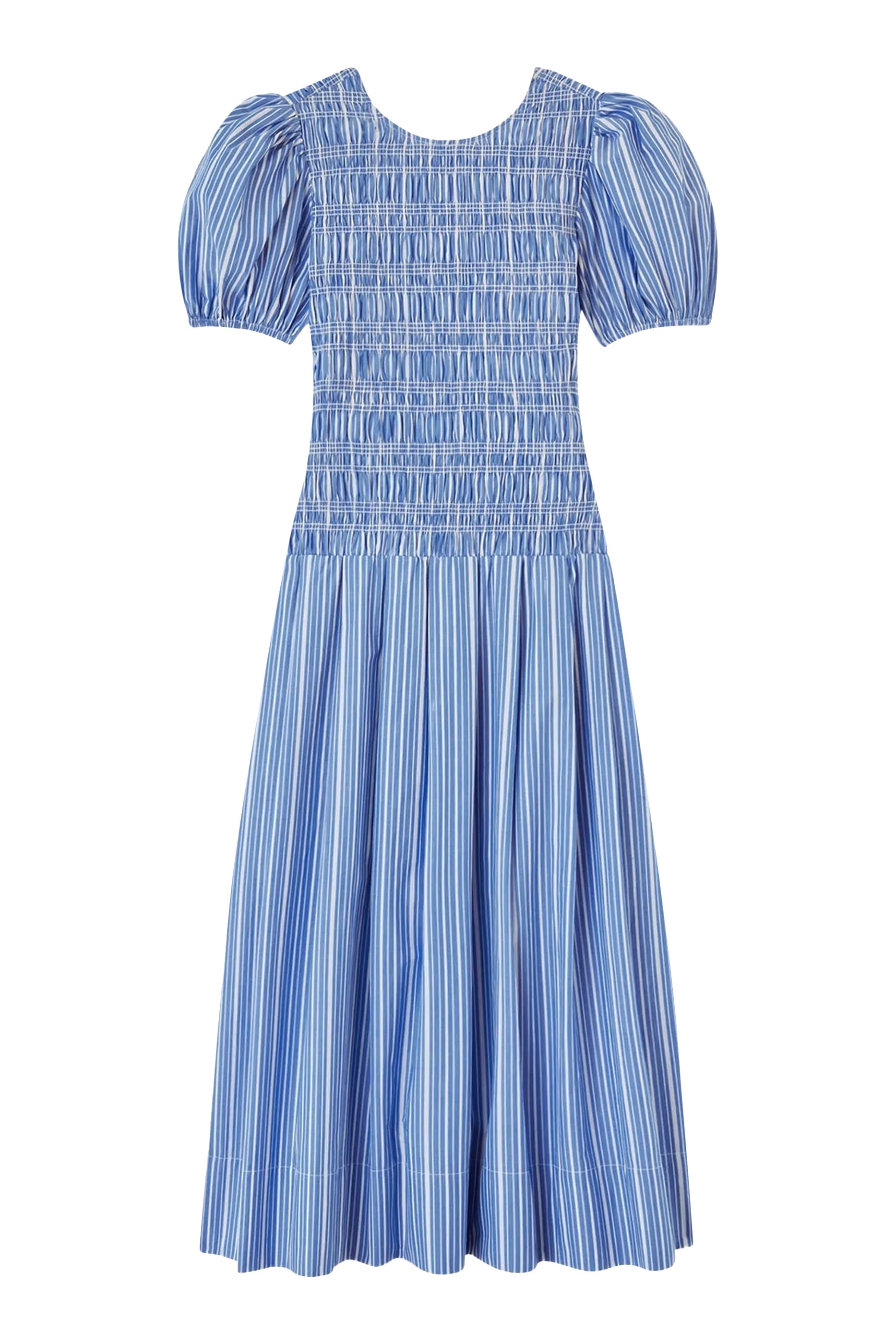 Striped Shirred Midi Dress