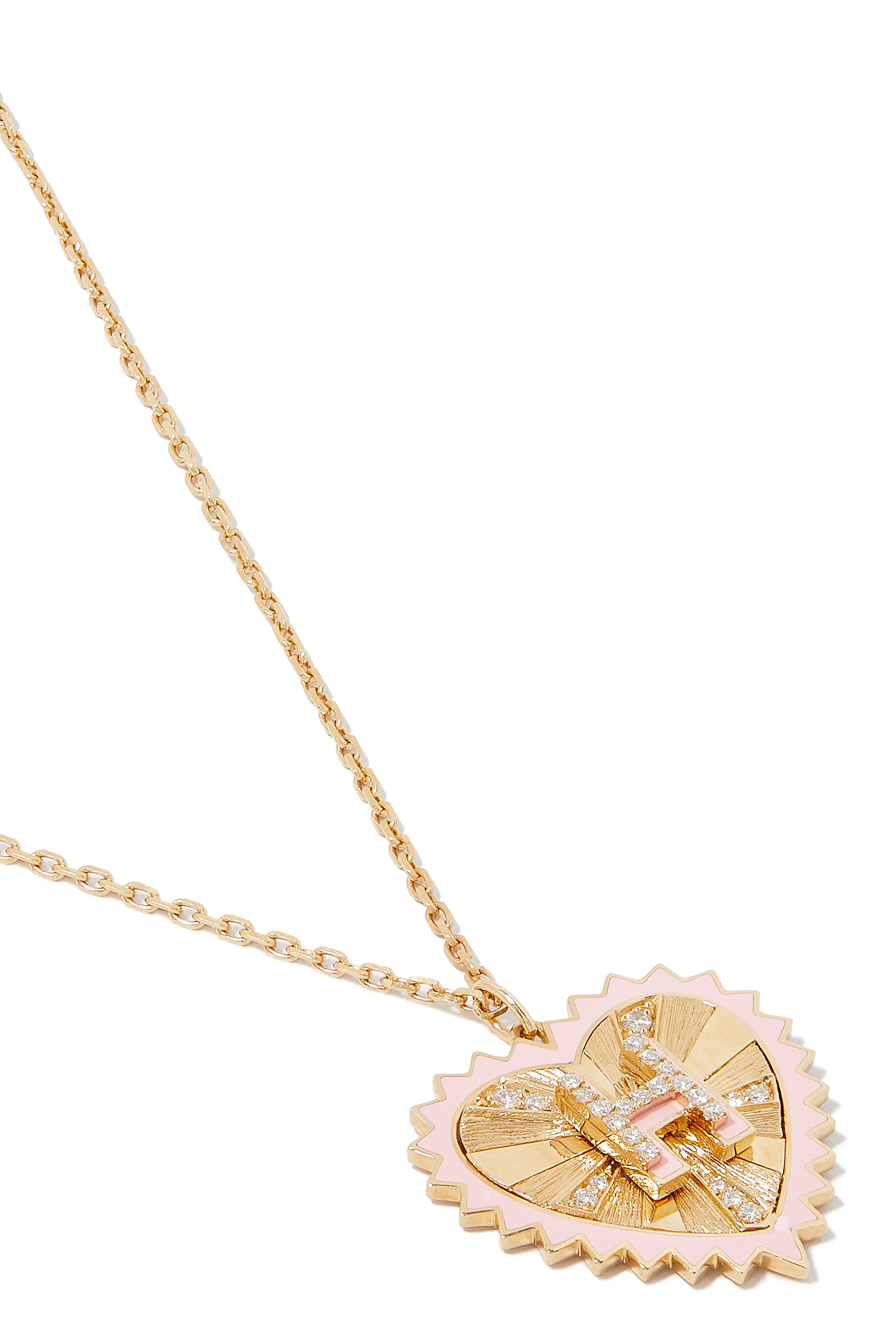 Heart Letter Necklace, 18k Yellow Gold & Diamond