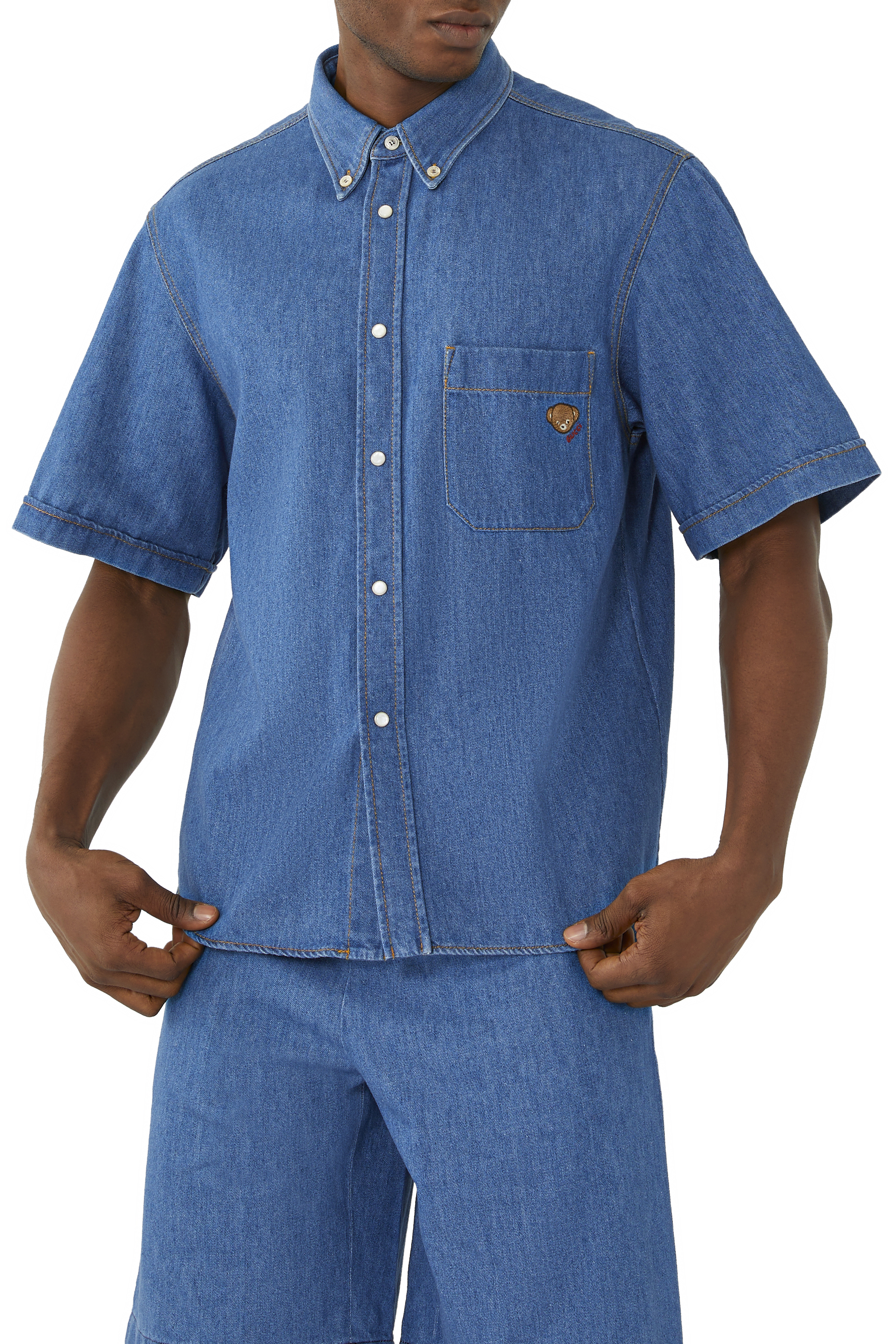 Bear Embroidery Denim Shirt