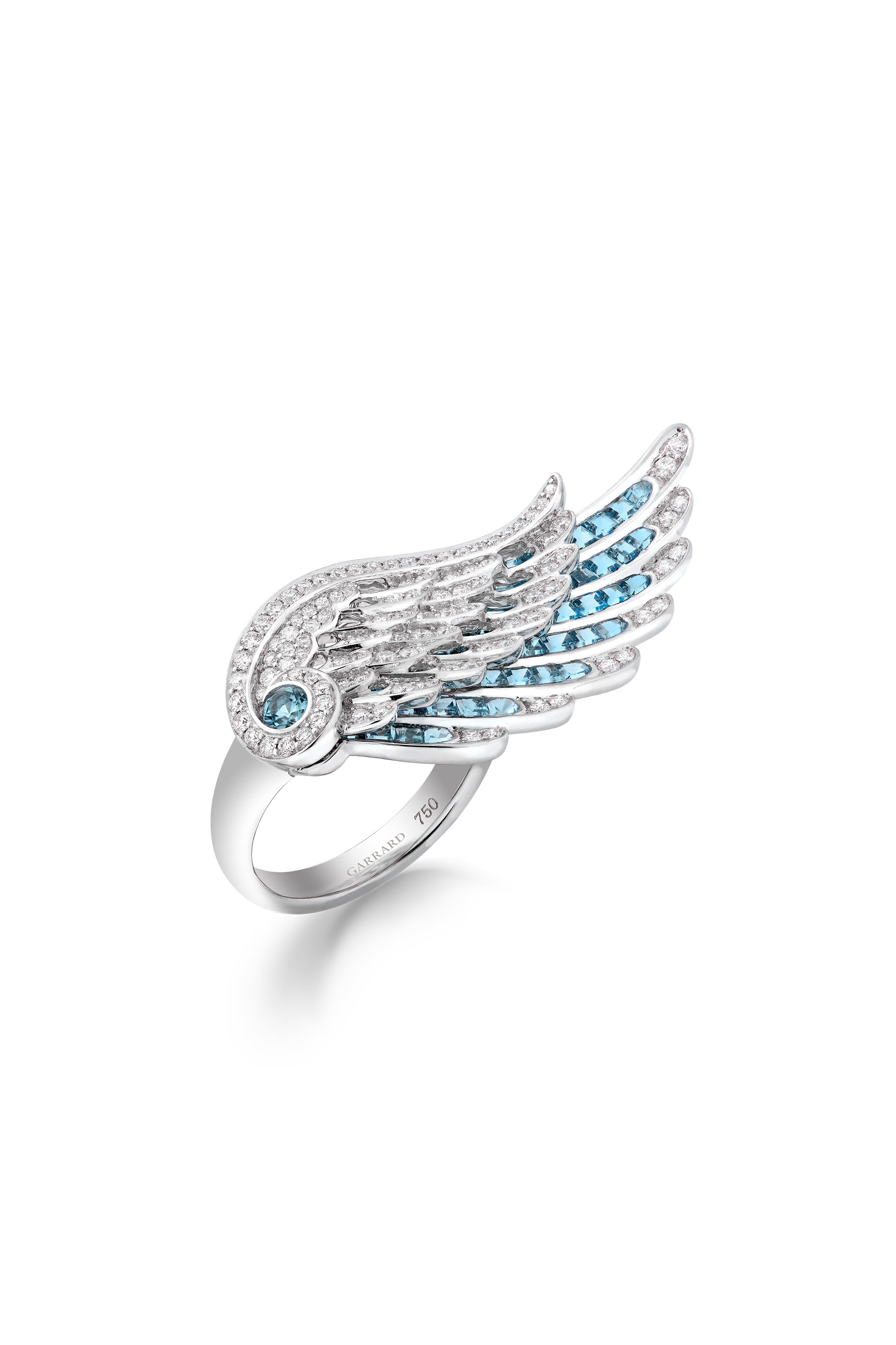 Wings Embrace Ring, 18K White Gold with Aquamarines & Diamonds