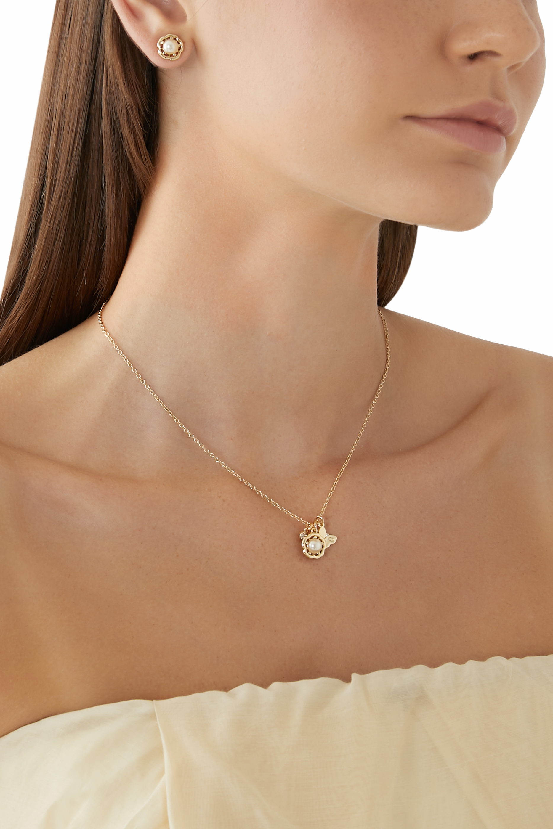 Tea Rose Pearl Necklace and Earrings Set