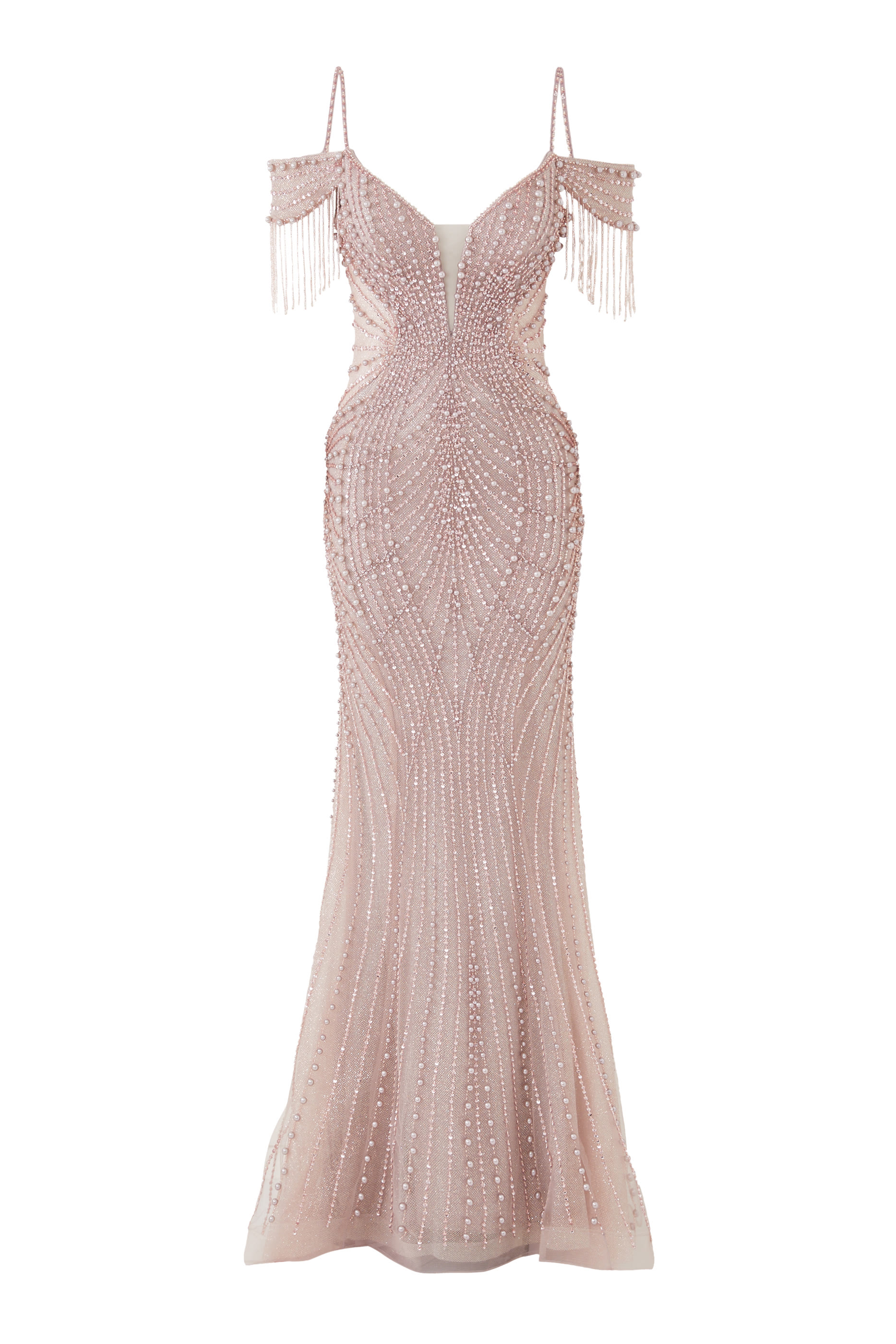 Cold Shoulder Embellished Gown