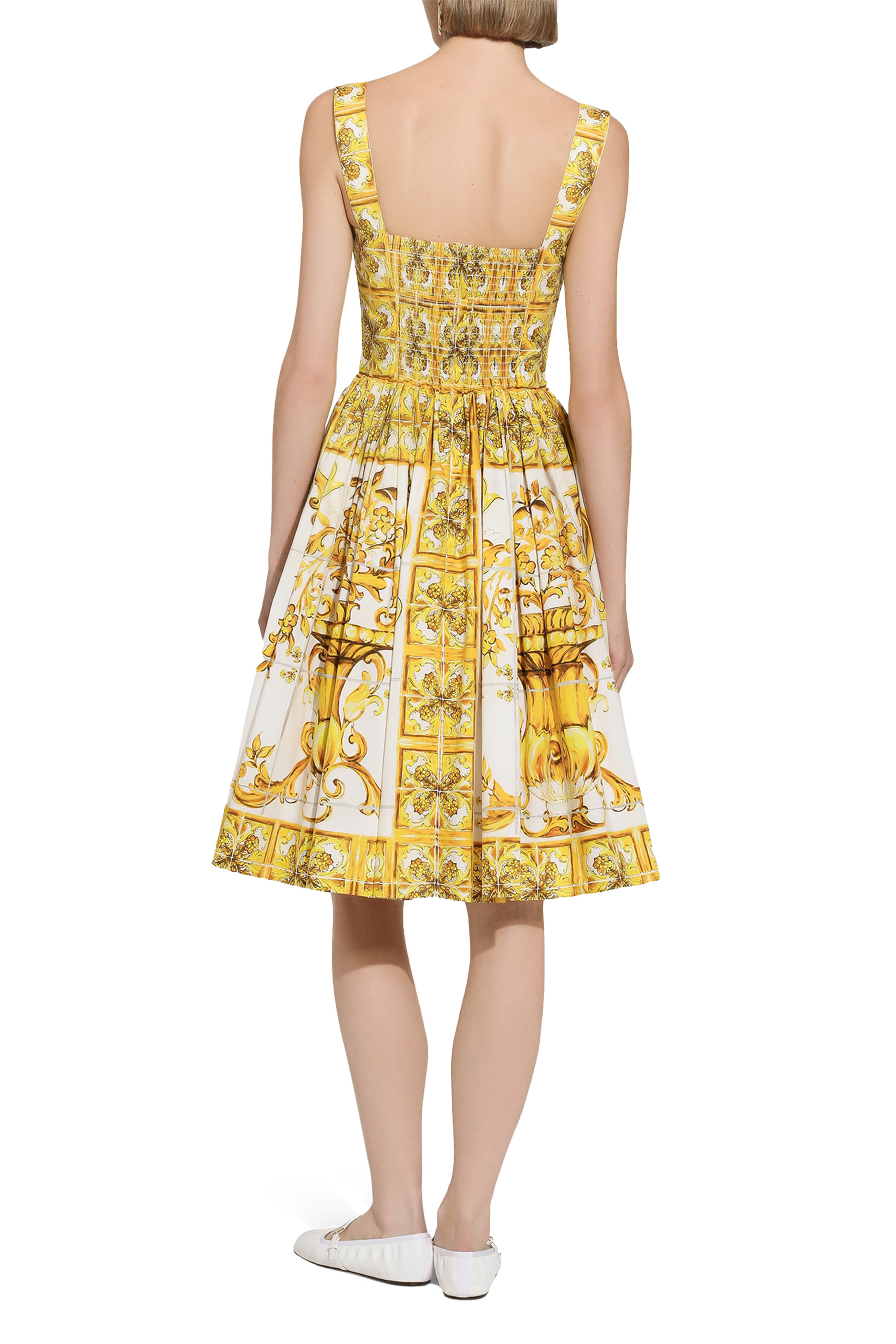 Majolica Print Midi Corset Dress