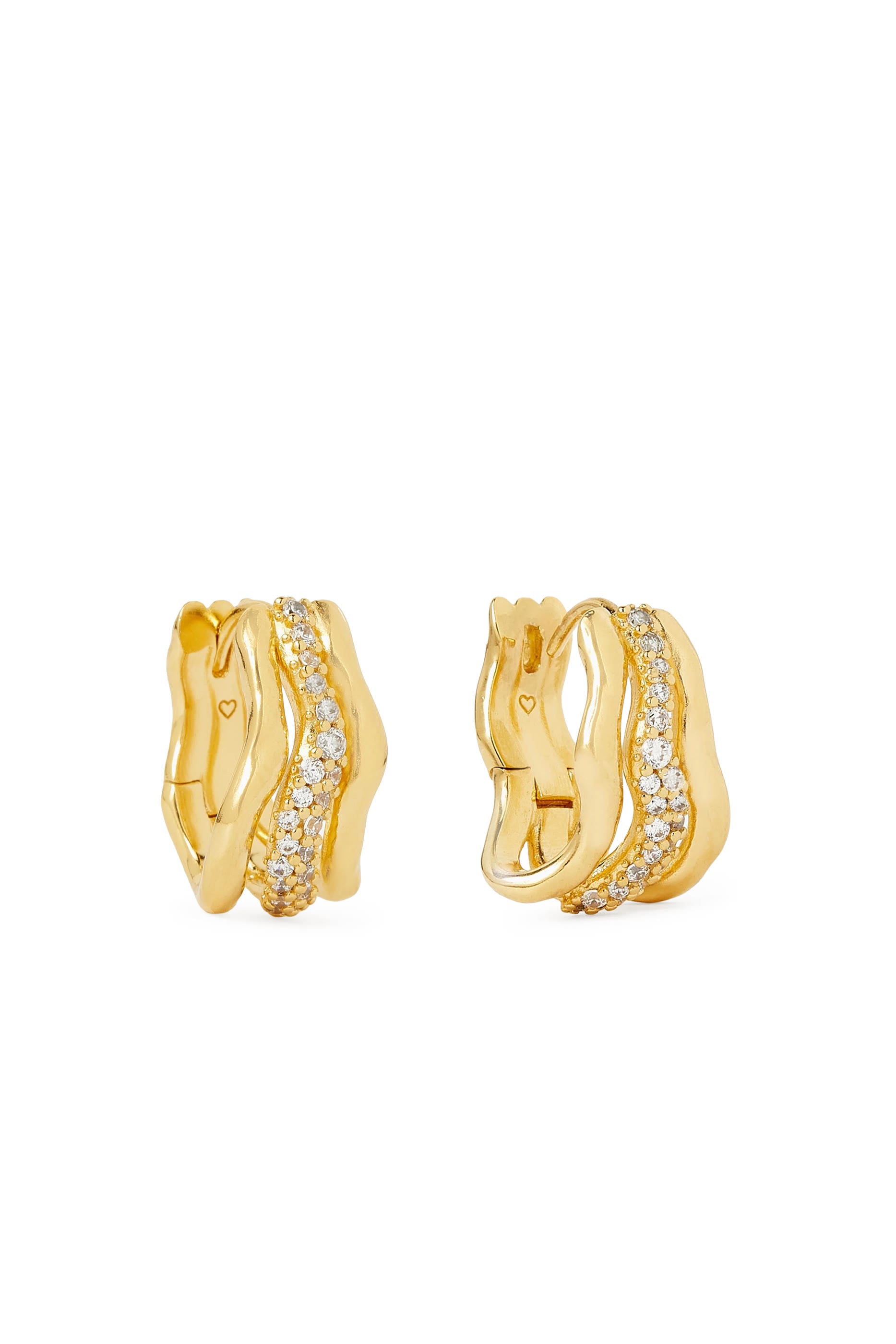 Molten Snow Triple Small Hoop Earrings, 18k Gold Plated Brass & Cubic Zirconia