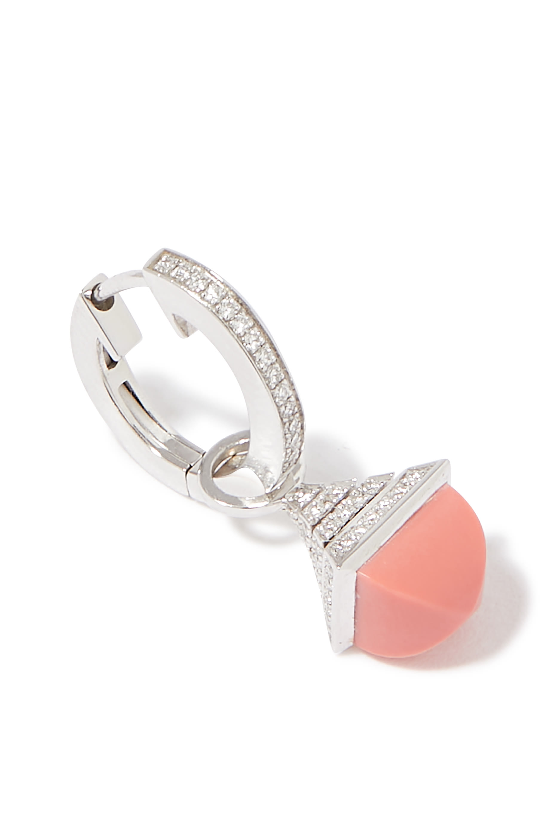 Cleo Mini Rev Drop Earrings, 18k White Gold with Pink Coral & Diamonds