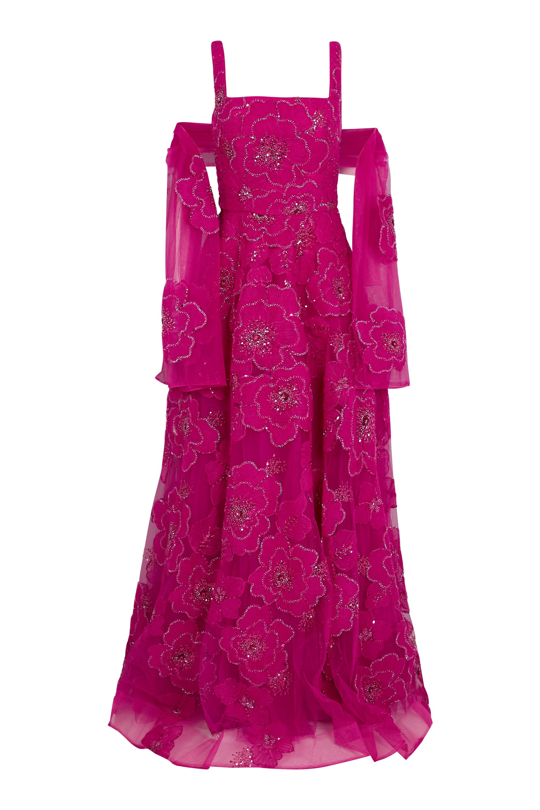 Floral Embellished Square Neck A-Line Gown