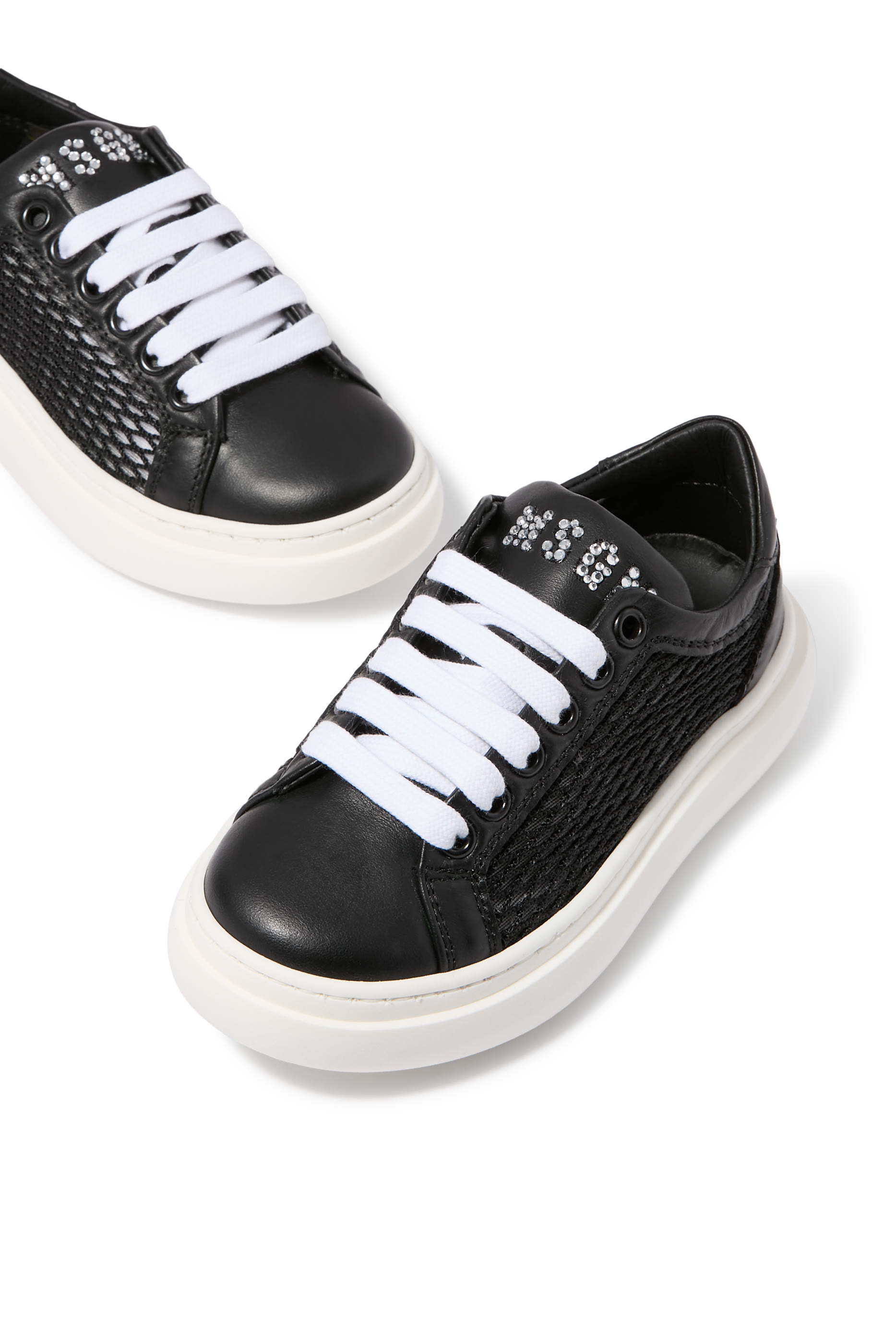 Kids Net and Leather Lace-Up Sneakers