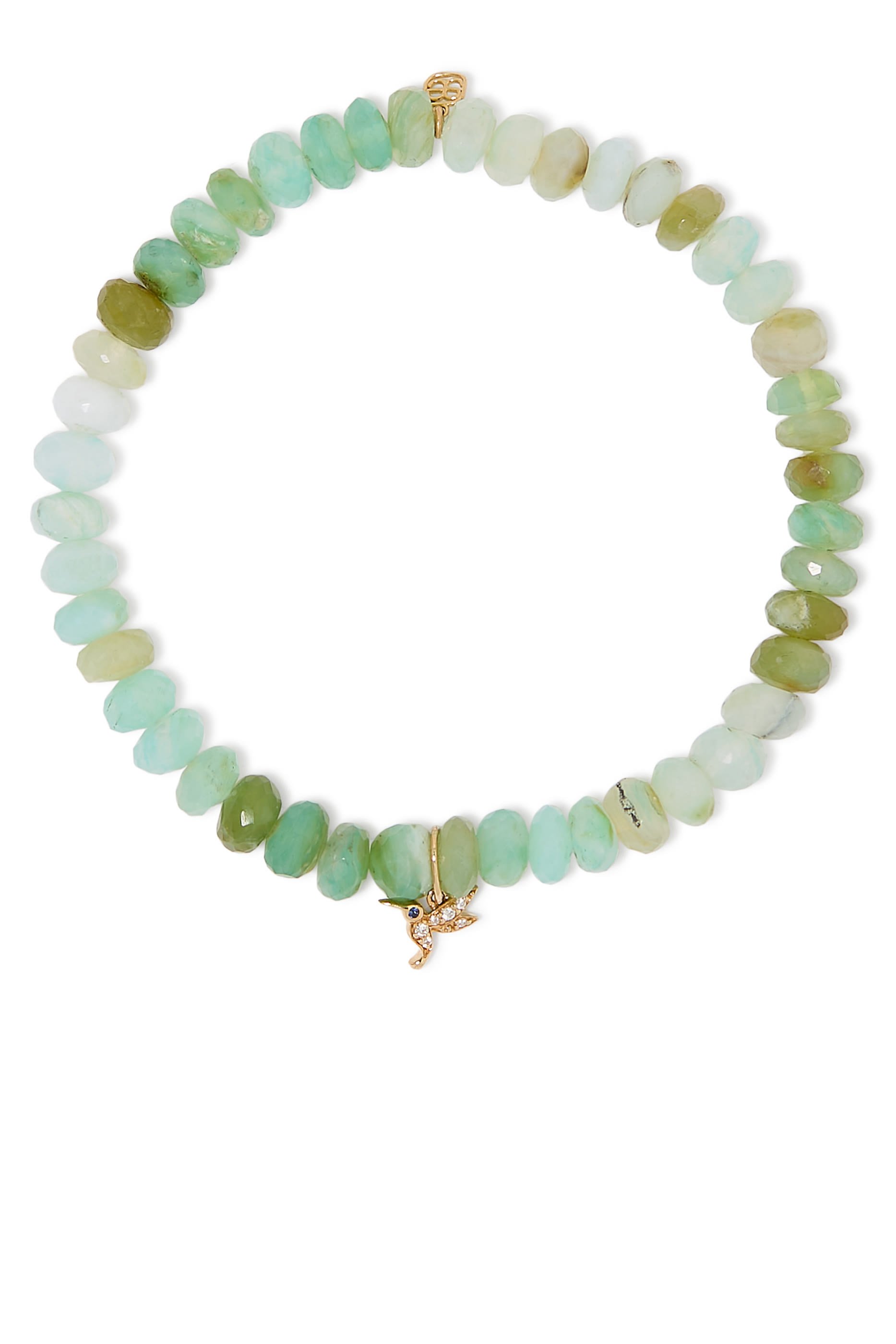 Tiny Hummingbird Beaded Bracelet, 14k Yellow Gold & Peruvian Opal