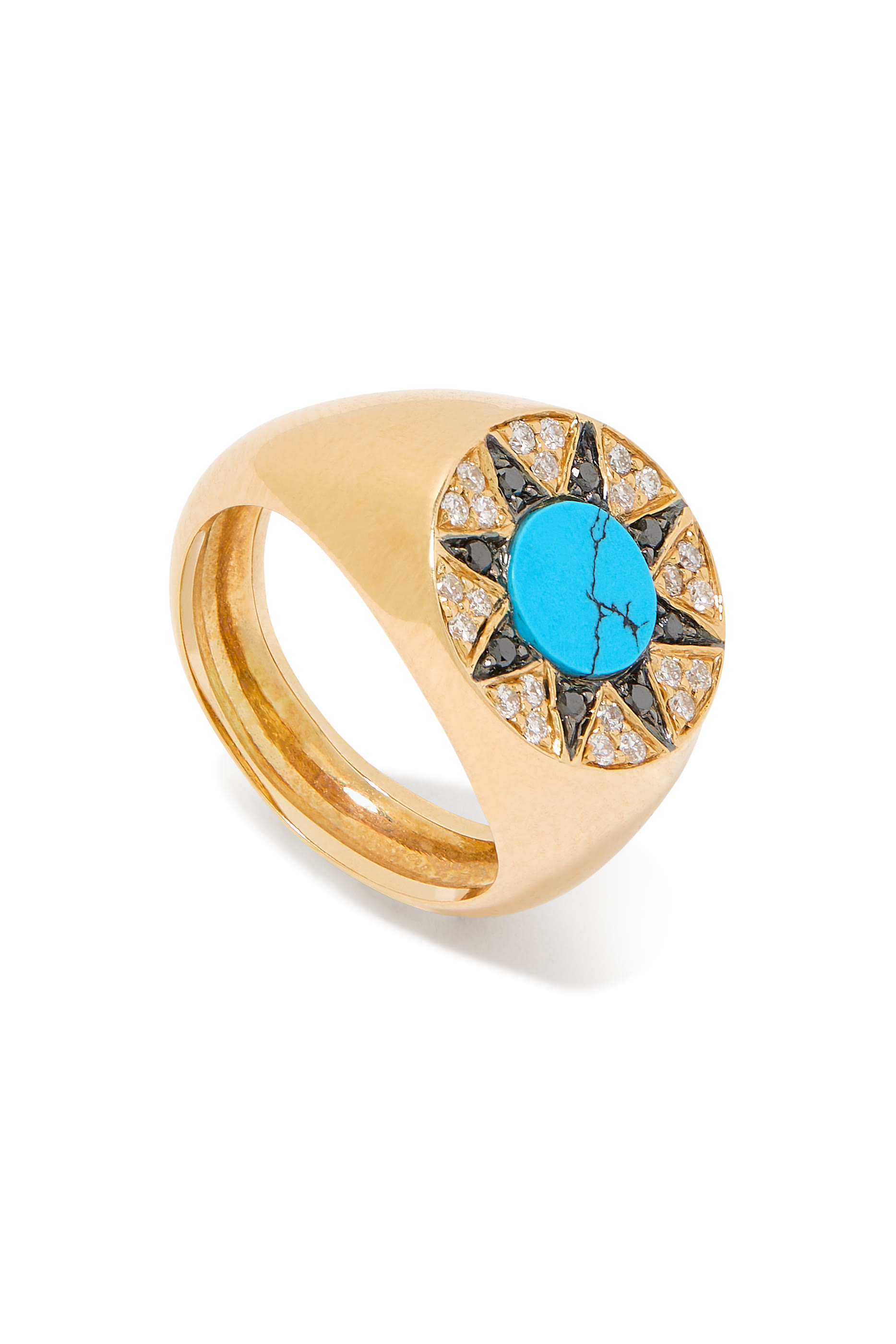 Ibiza Golden Pinky Ring, 18k Yellow Gold with Diamonds & Turquoise