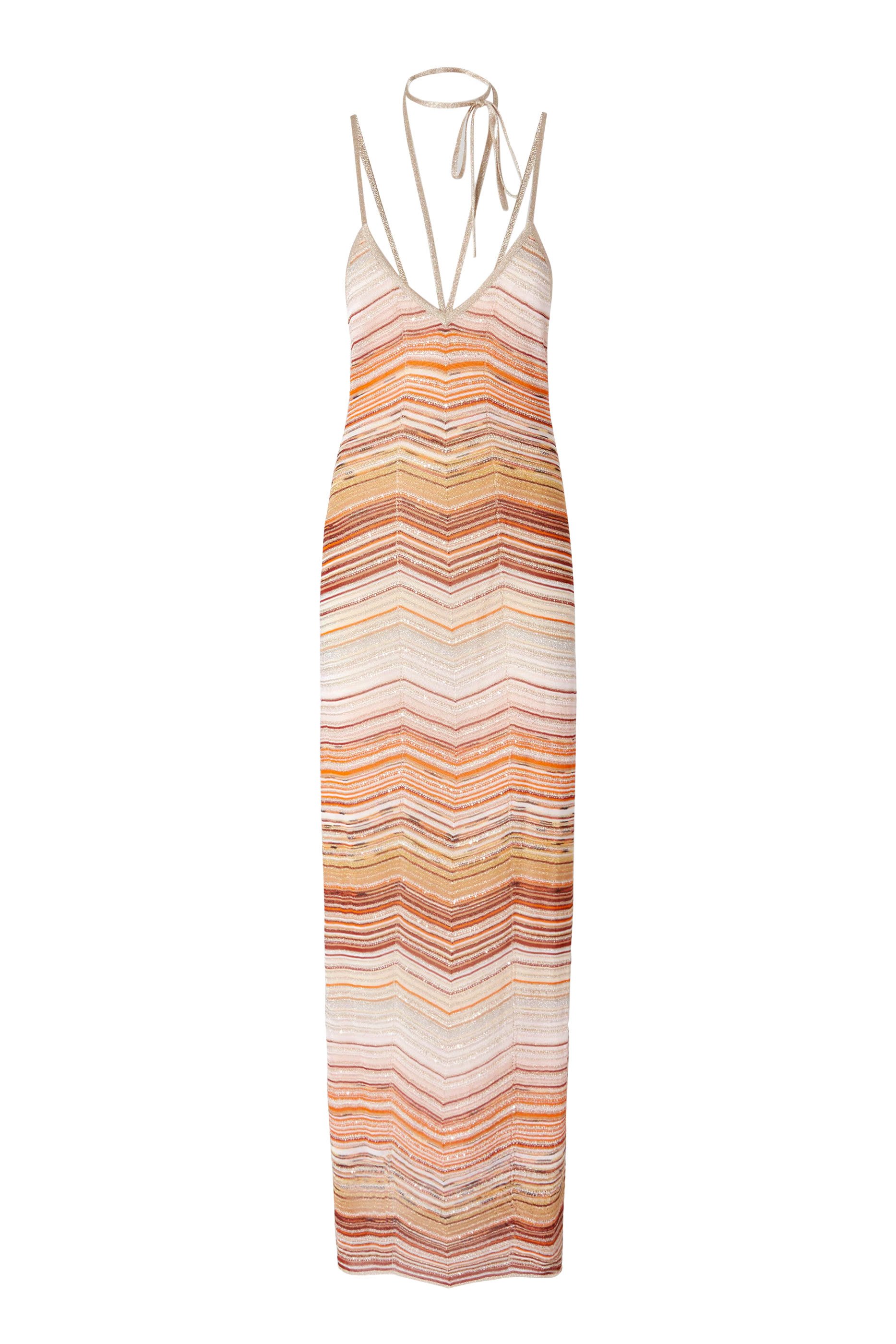 Long Chevron Lame Dress