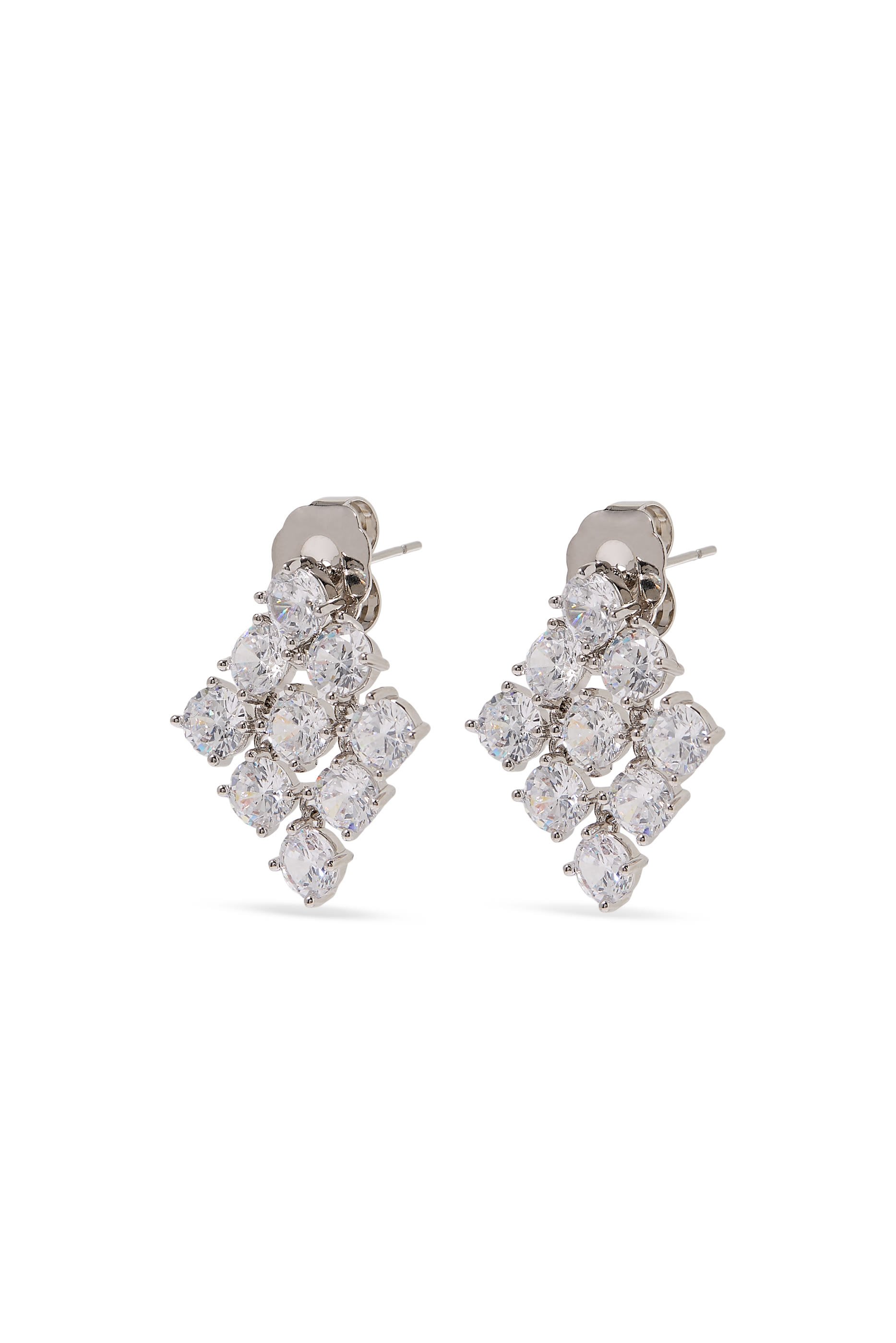 Statement Earrings, Rhodium Plated Brass & Cubic Zirconia