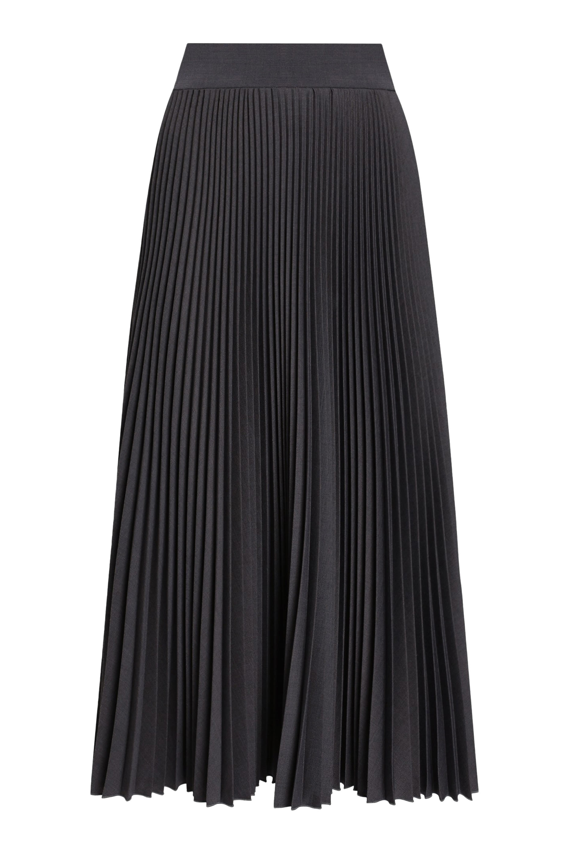 Pleated Woolen Calf-Length Skirt