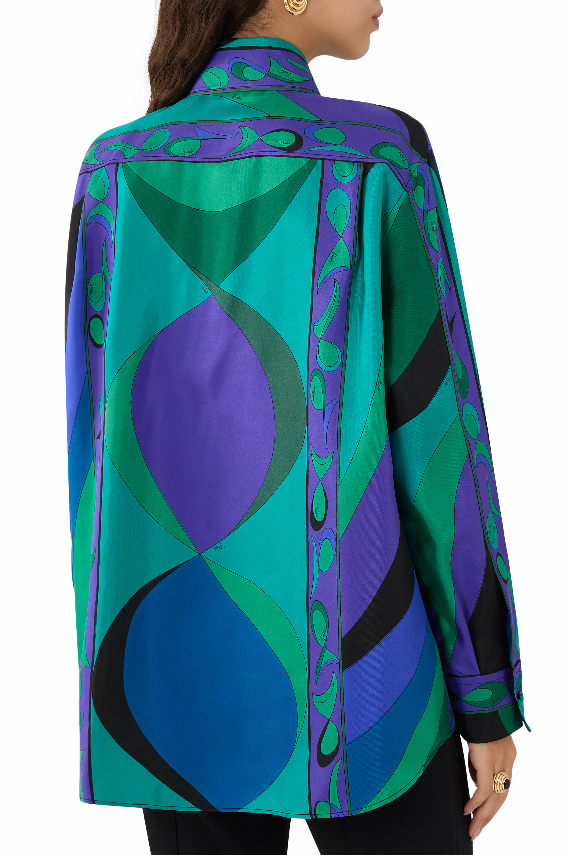 Pesci Print Silk Oversized Shirt