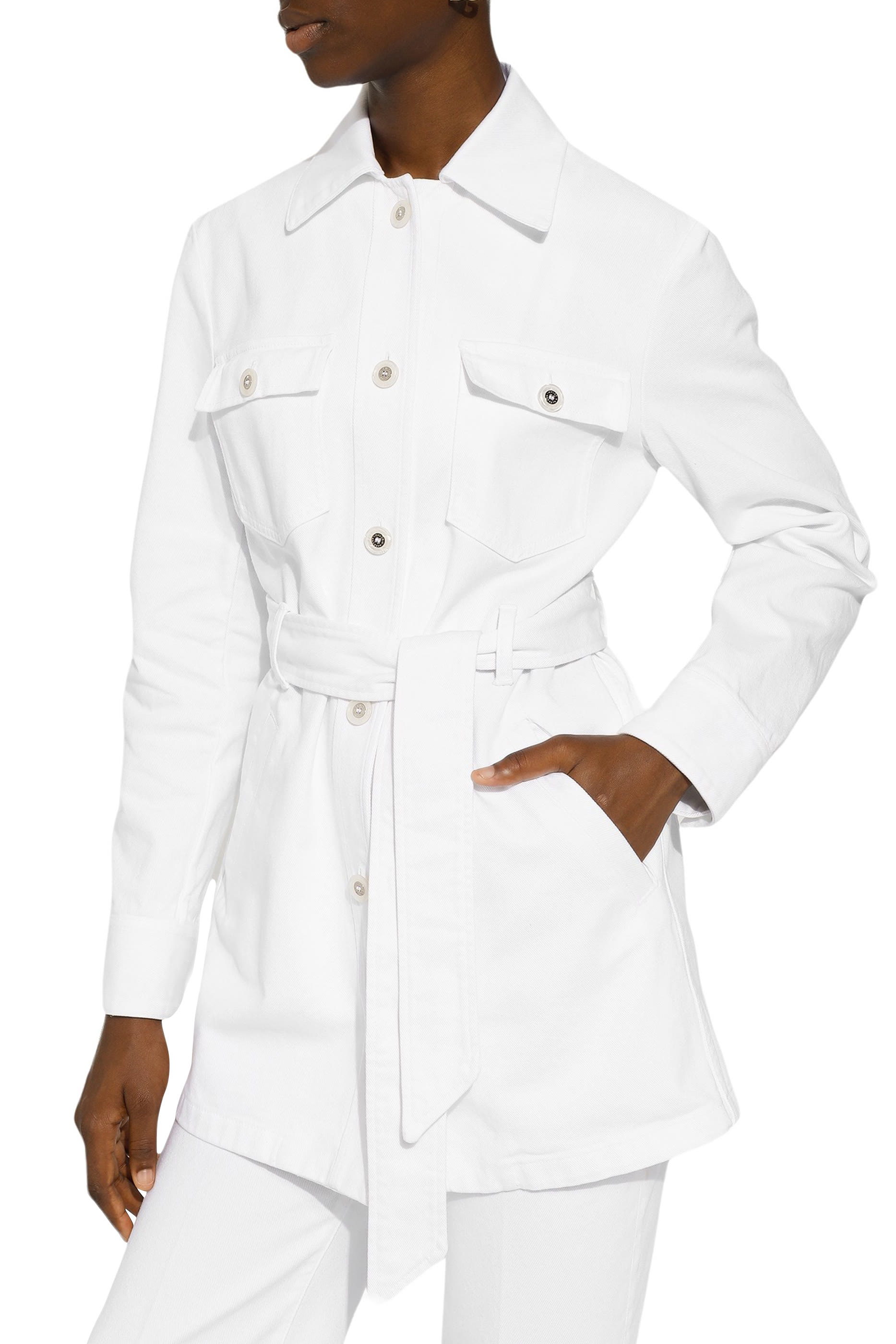 Long Denim Jacket with Belt