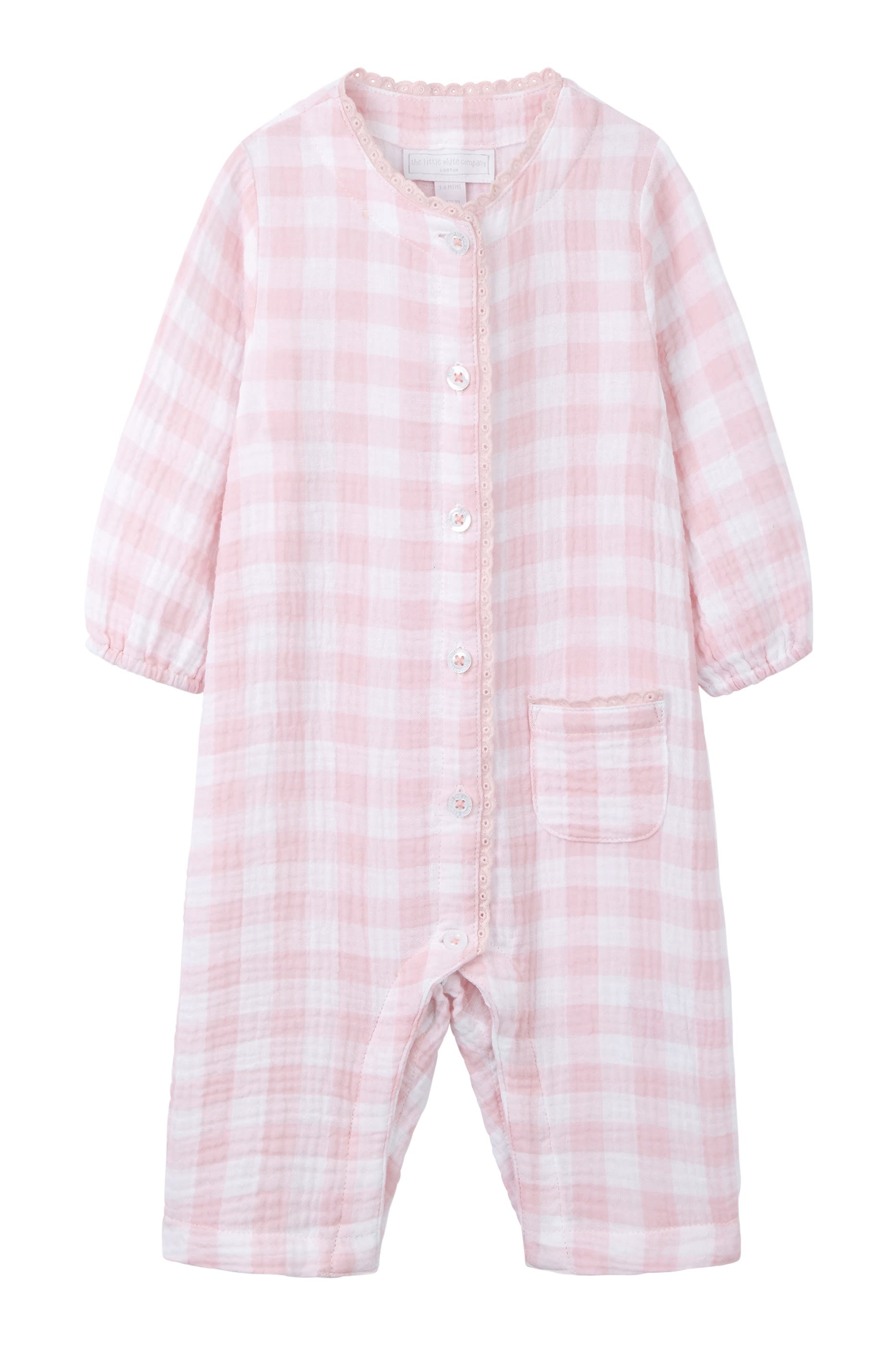 Kids Organic Crinkle Cotton Gingham Sleepsuit