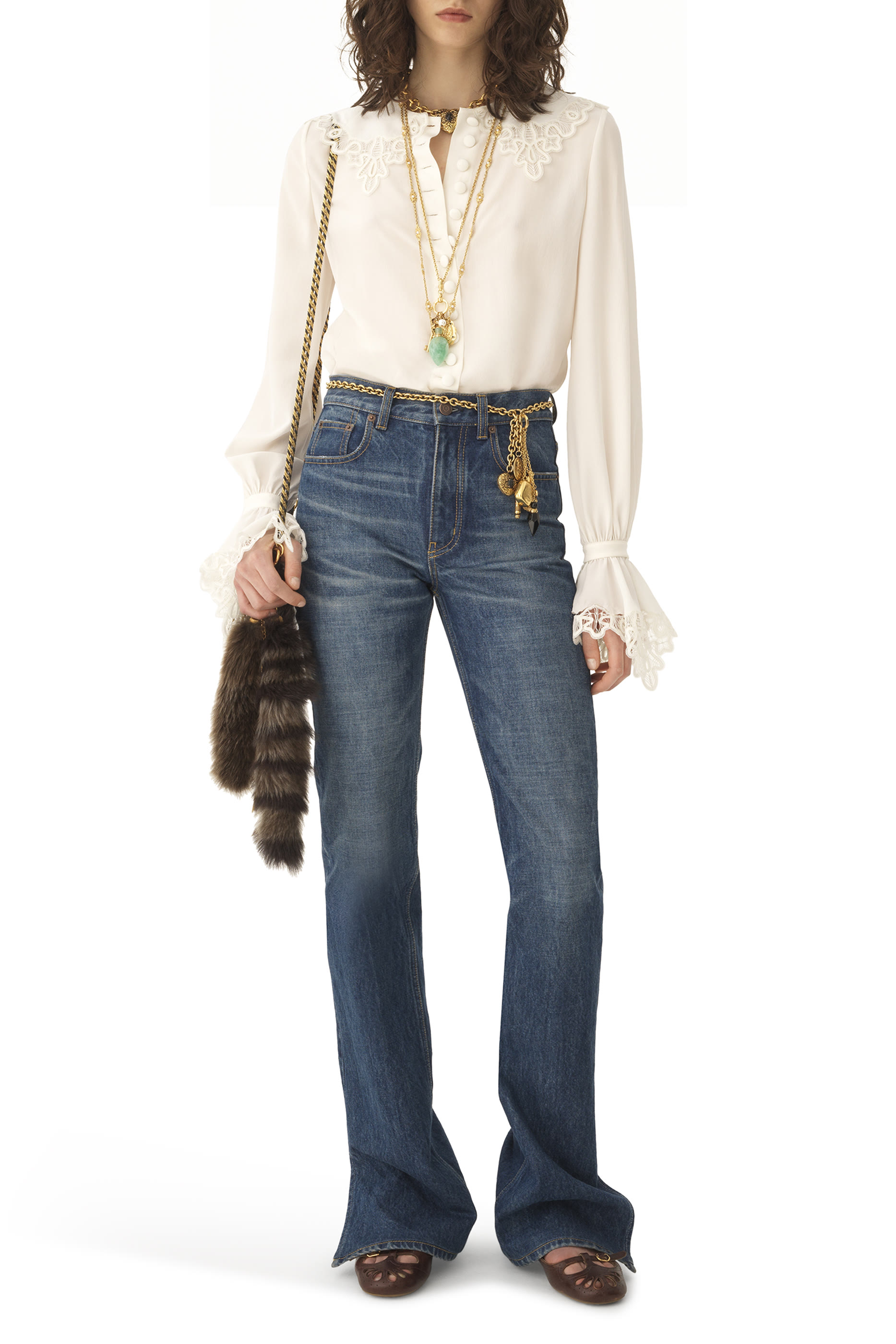  Fluid Blouse in Cr&ecirc;pe de Chine & Lace