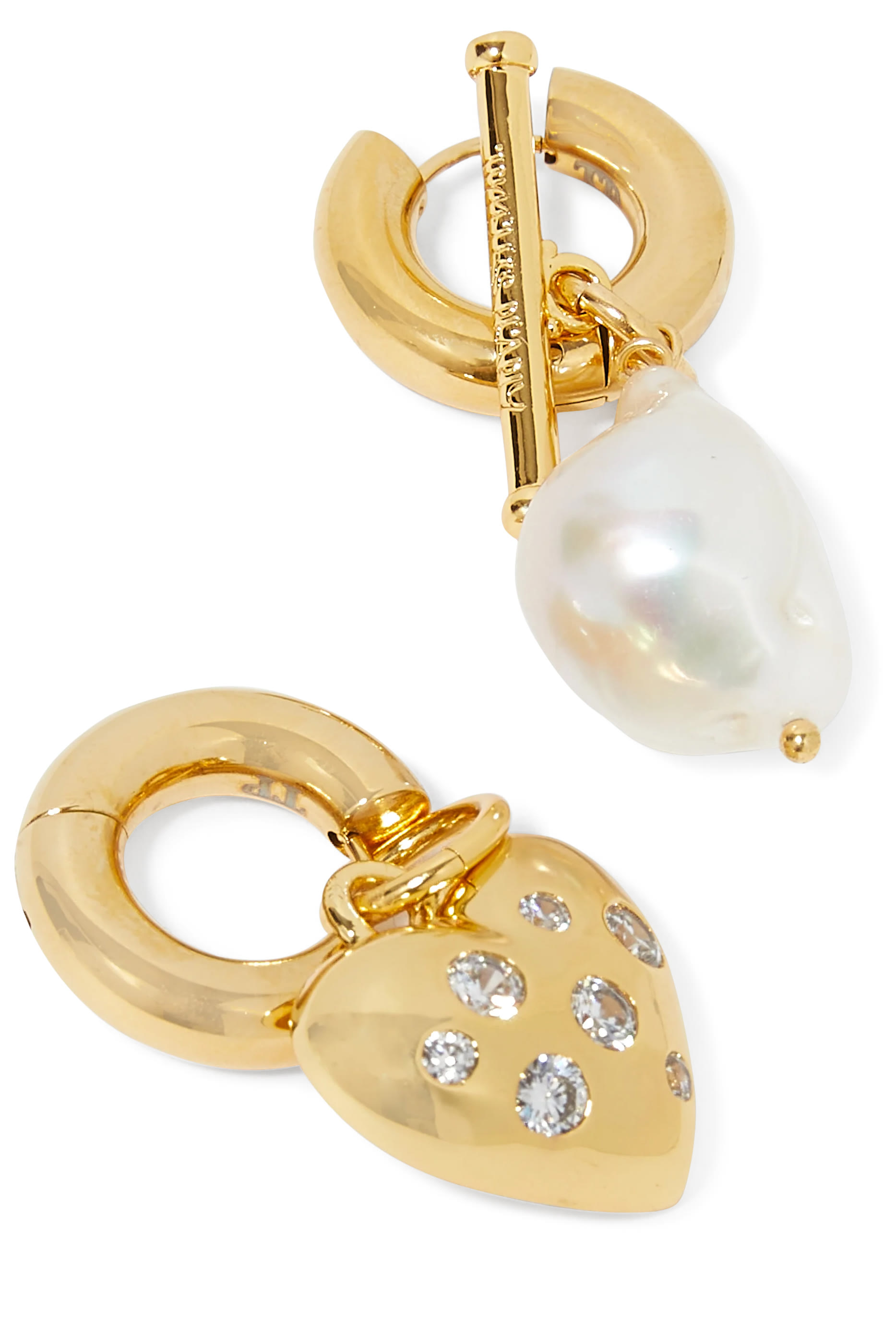Heart and Pearl Earrings, 24k Gold Plated Brass, Freshwater Pearls & Crystals