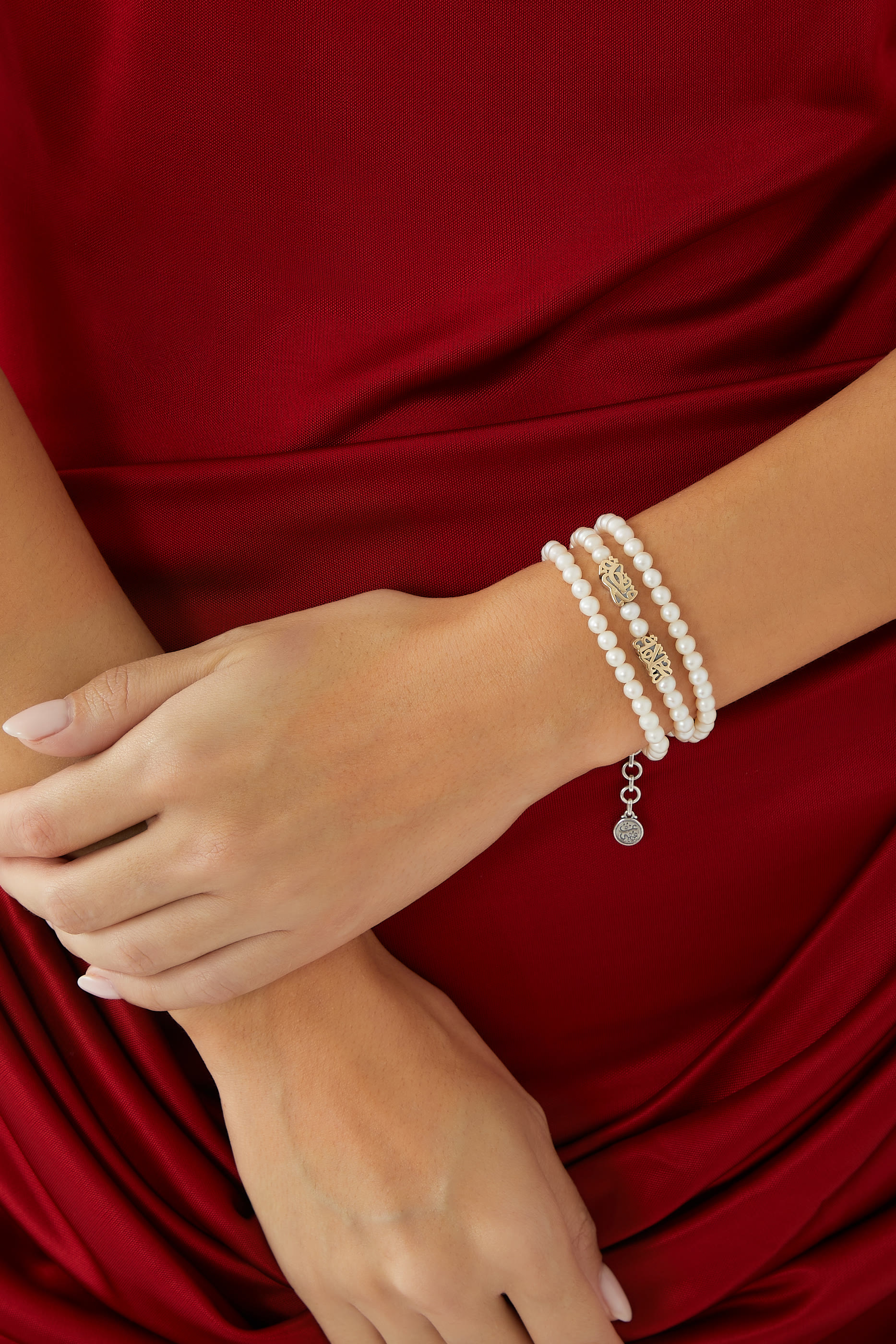 Nur Happiness Wrap-Around Bracelet, 18k Gold with Sterling Silver & Pearls