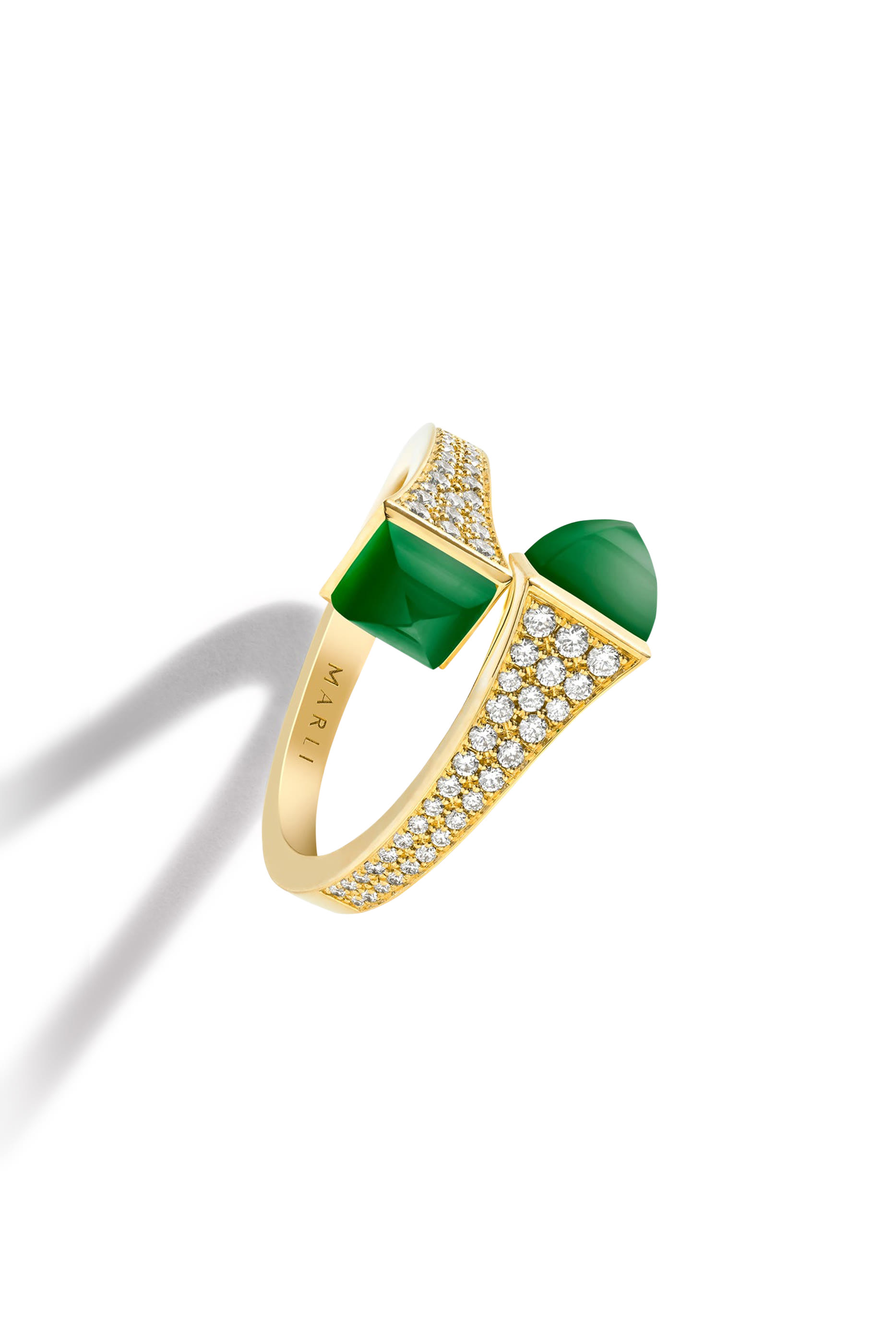 Cleo Midi Ring, 18k Yellow Gold with Green Agate & Diamonds