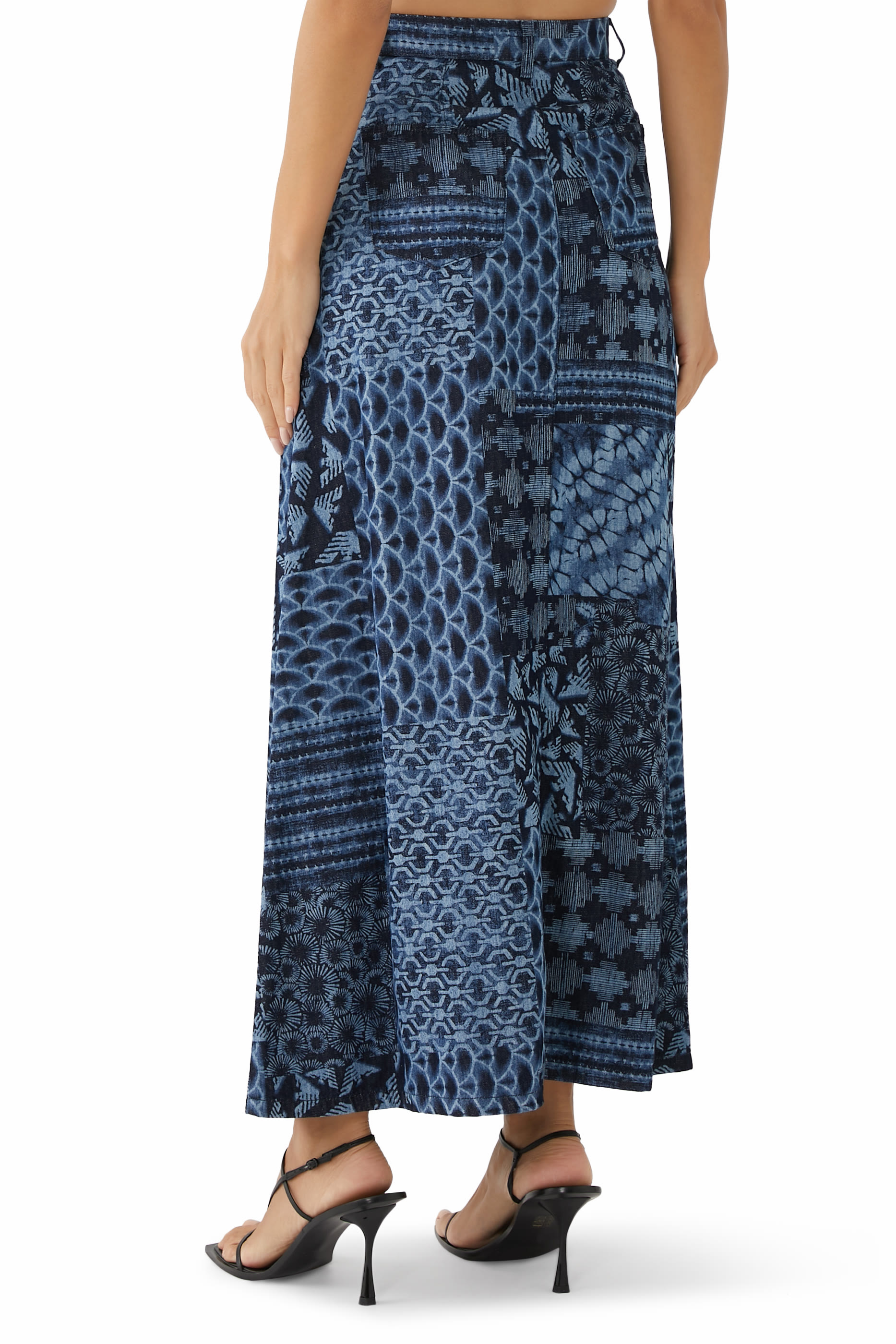 All-Over Print Cotton Denim Skirt