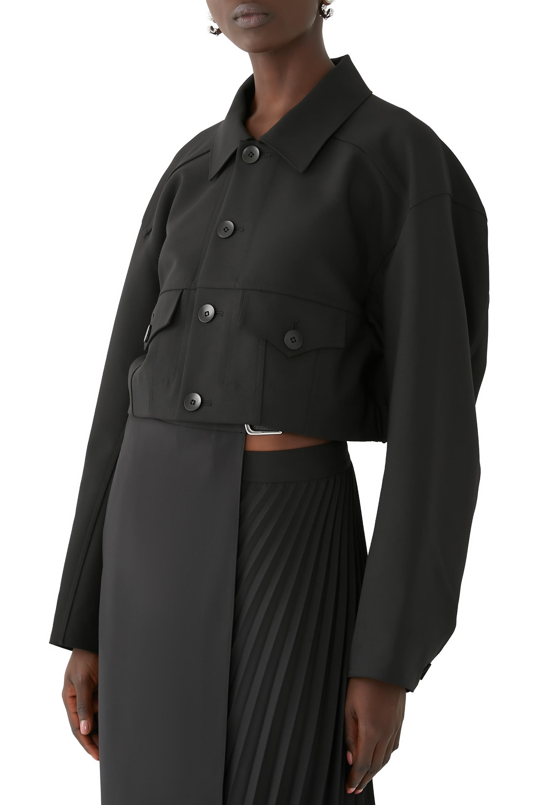 Double Faced Plainweave Cropped Jean Jacket