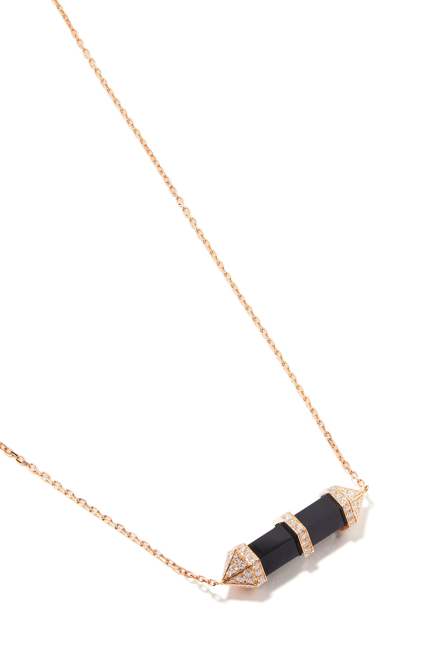 Horizontal Chakra Necklace, 18k Rose Gold with Diamonds & Black Onyx