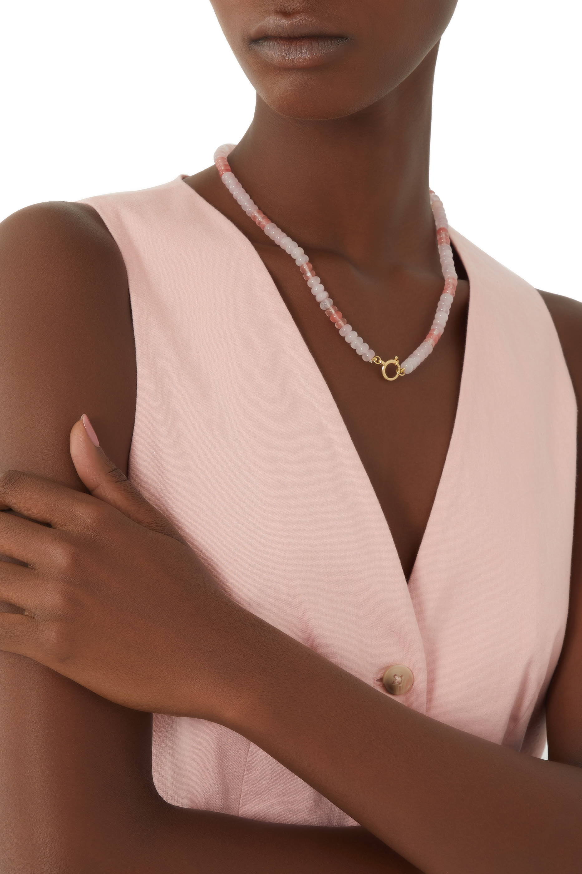 Opal Beaded Necklace, 18k Yellow Gold & Pink Opals