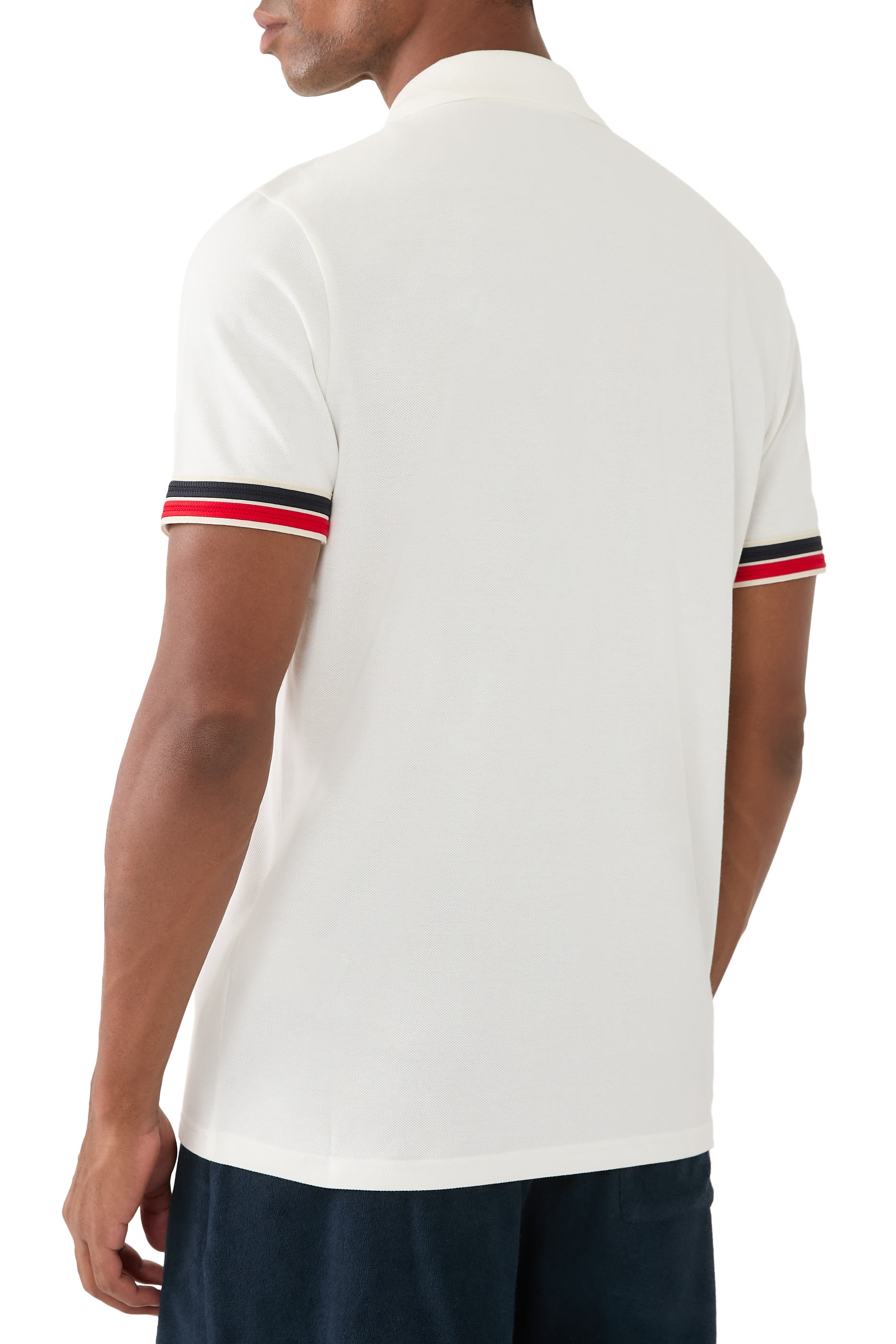 Striped Trim Cotton Piquet Polo Shirt