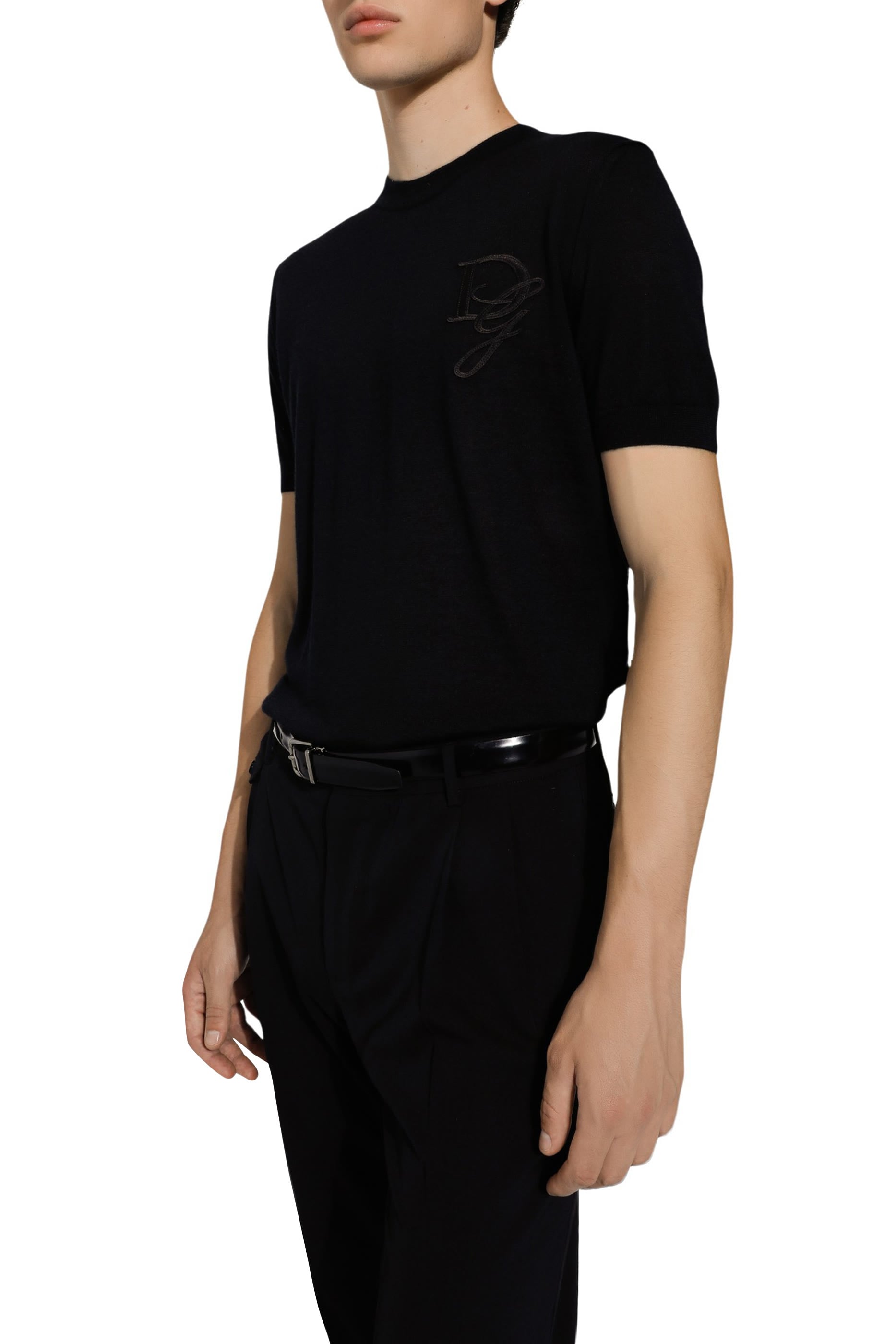 Cashmere Round-Neck Sweater with DG Embroidery