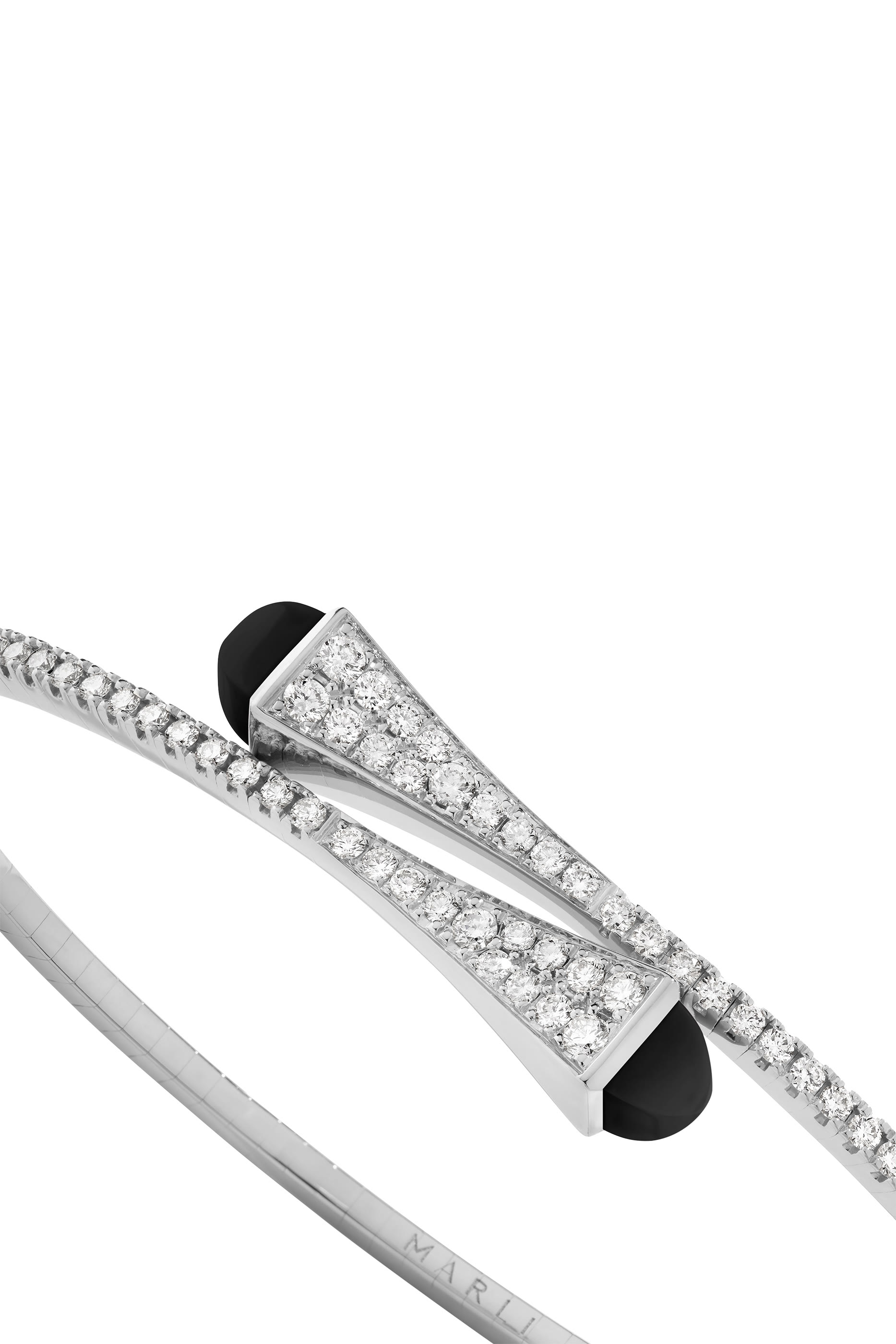 Cleo Slim Bangle, 18k White Gold with Black Onyx & Diamonds