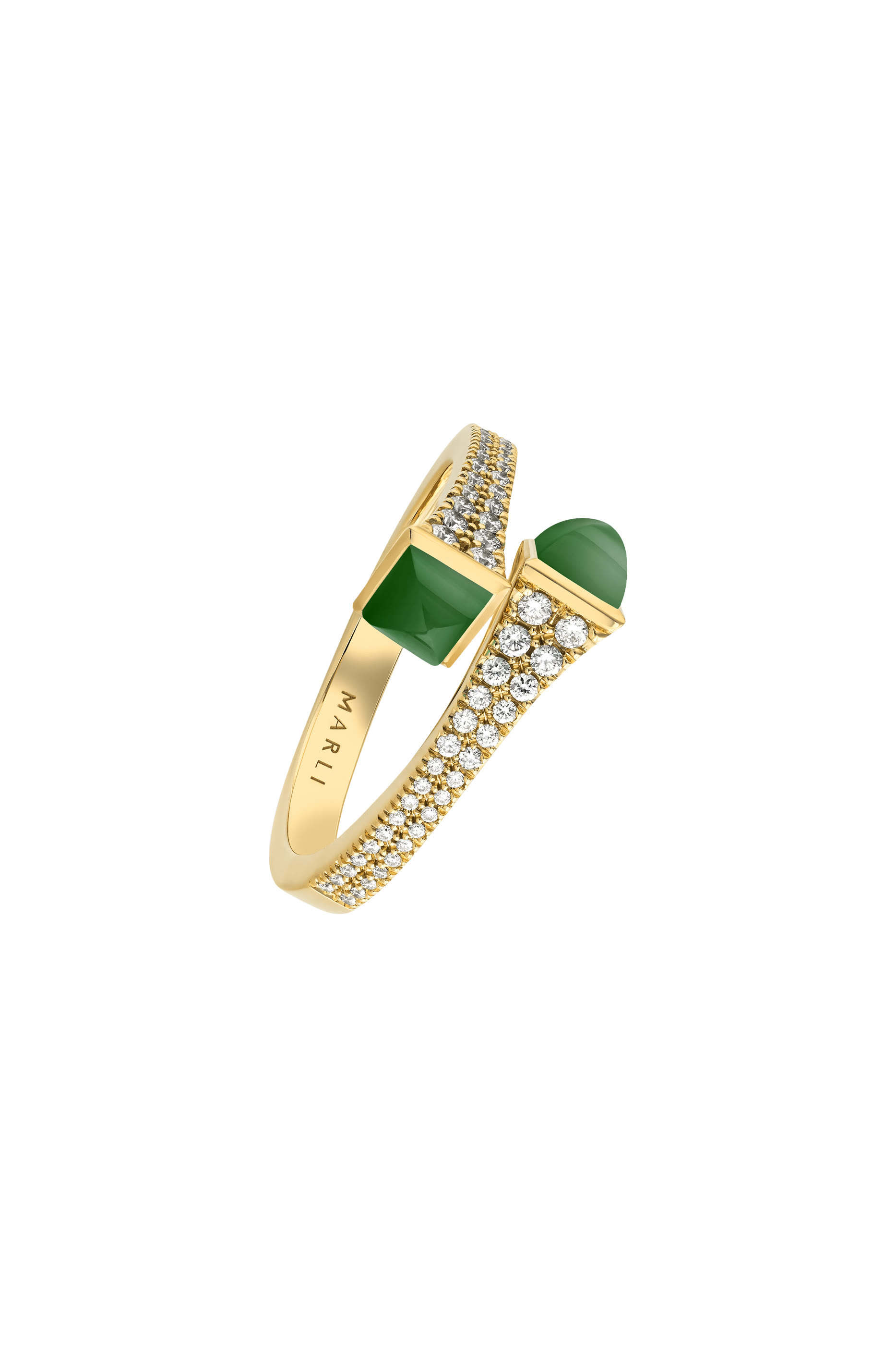 Cleo Slim Ring, 18k Yellow Gold with Green Agate & Diamonds