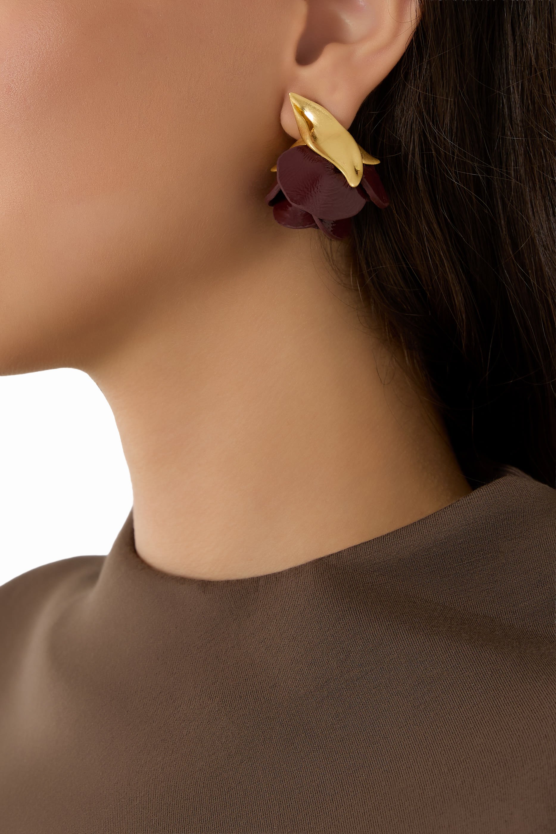 Rose Buds Drop Earrings, Cubic Zirconia & Leather