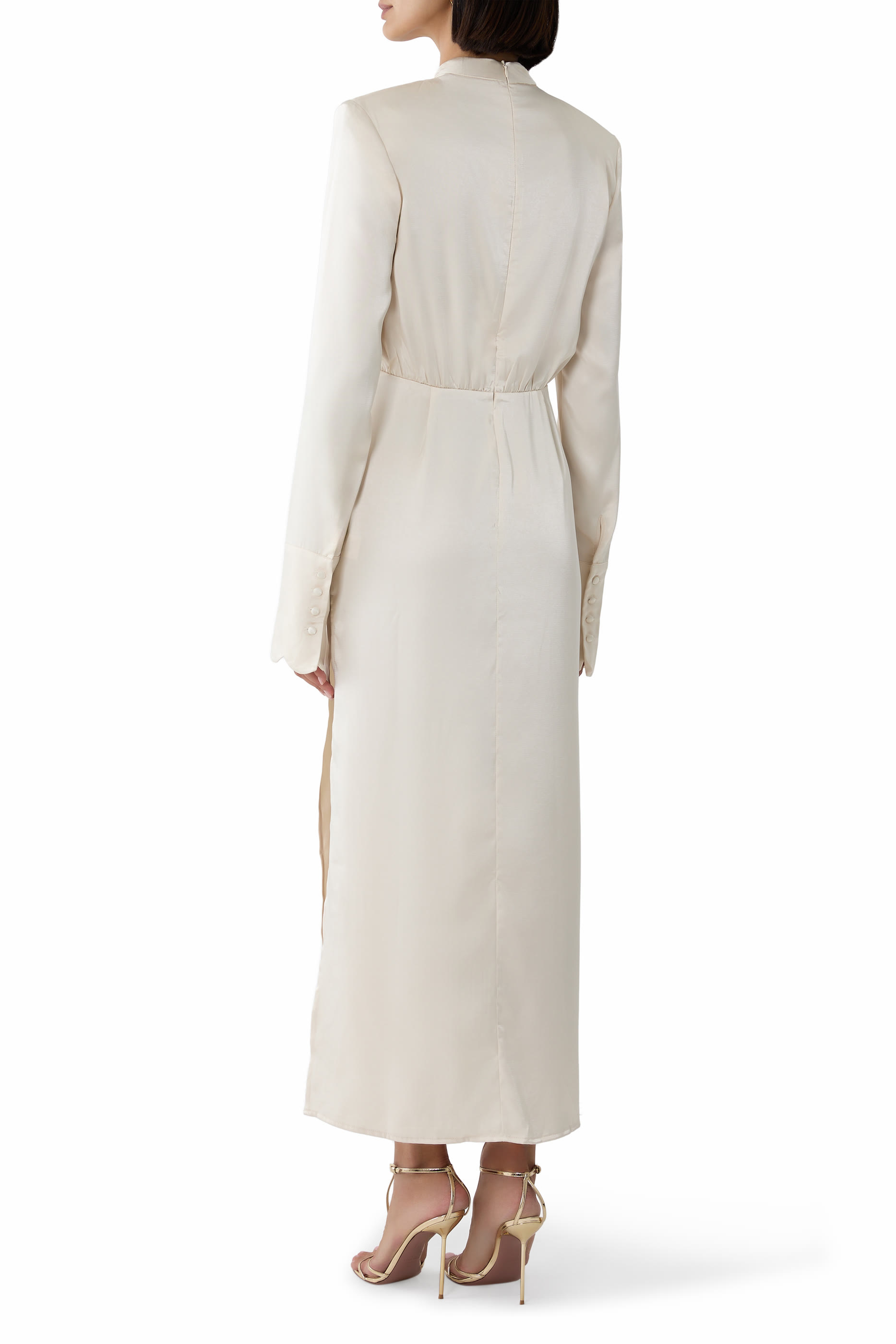 Structured Shoulder Design High-Neck Maxi Dress