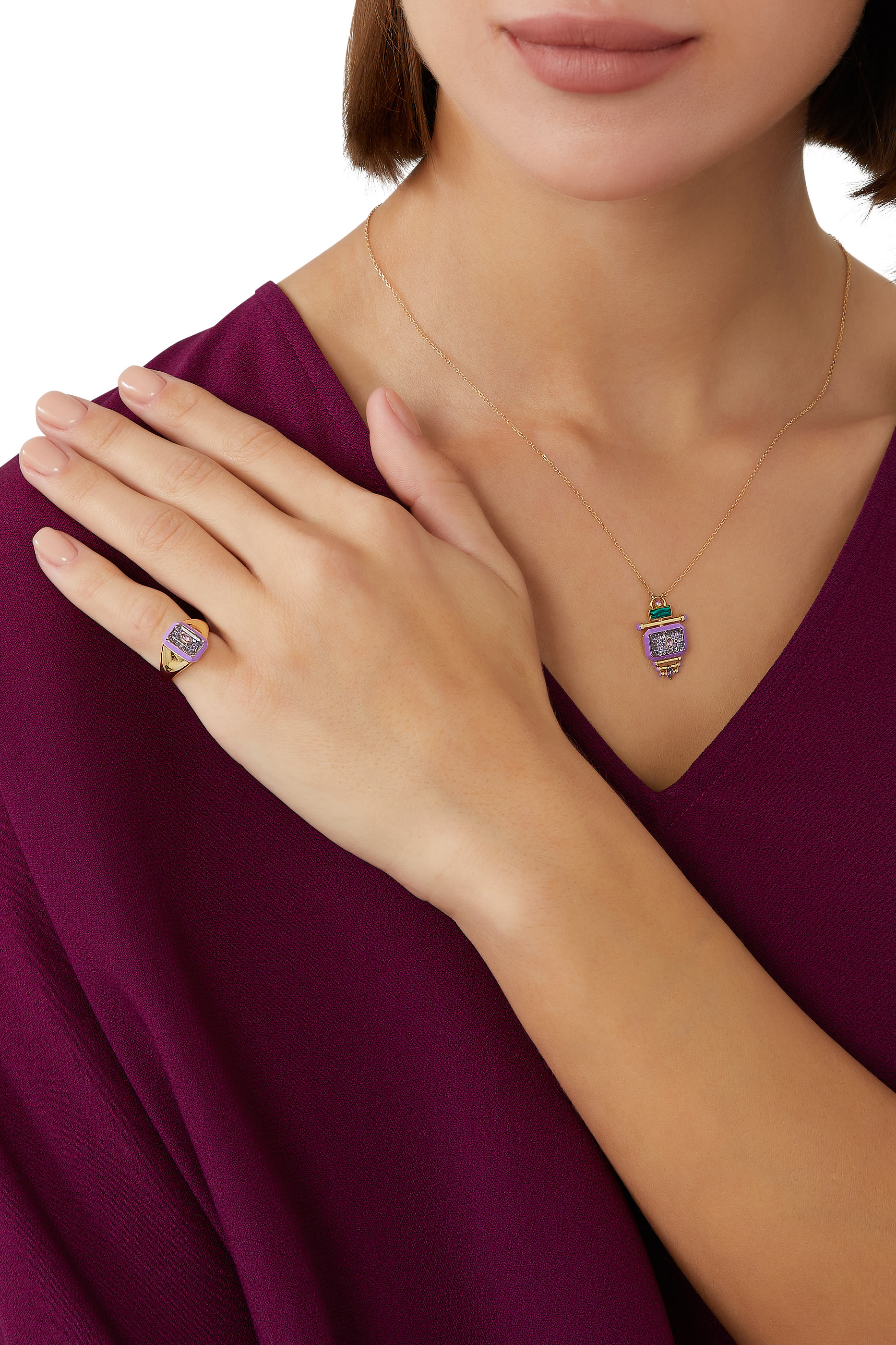 The Little Barbie Moment Pendant Necklace, 18k Yellow Gold & Amethyst