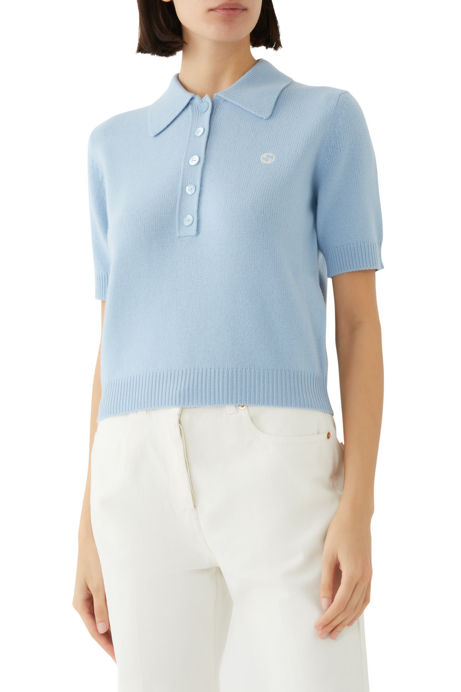 Wool Cashmere Polo Top
